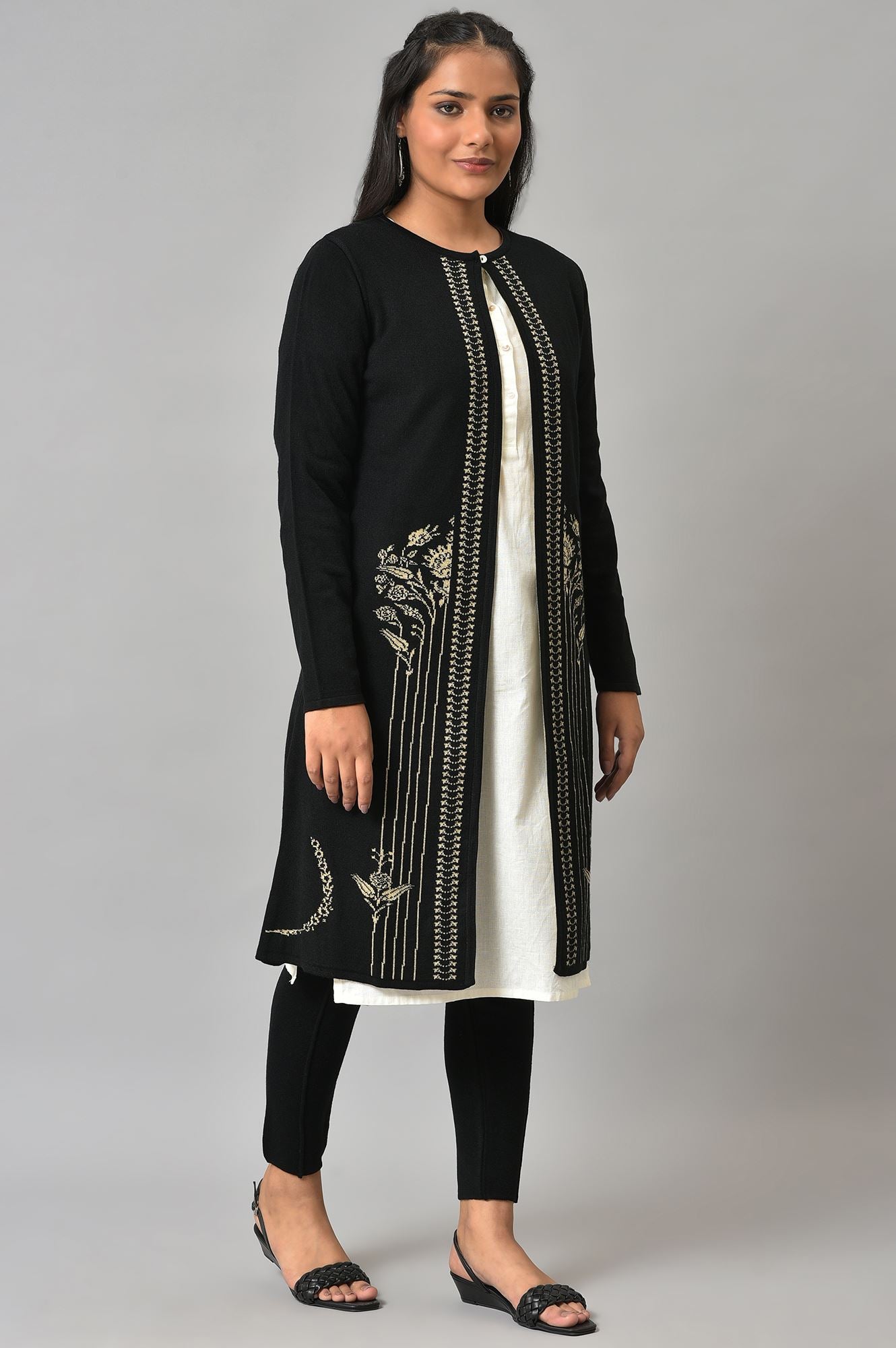 Black Reversible Front Open Women Cardigan