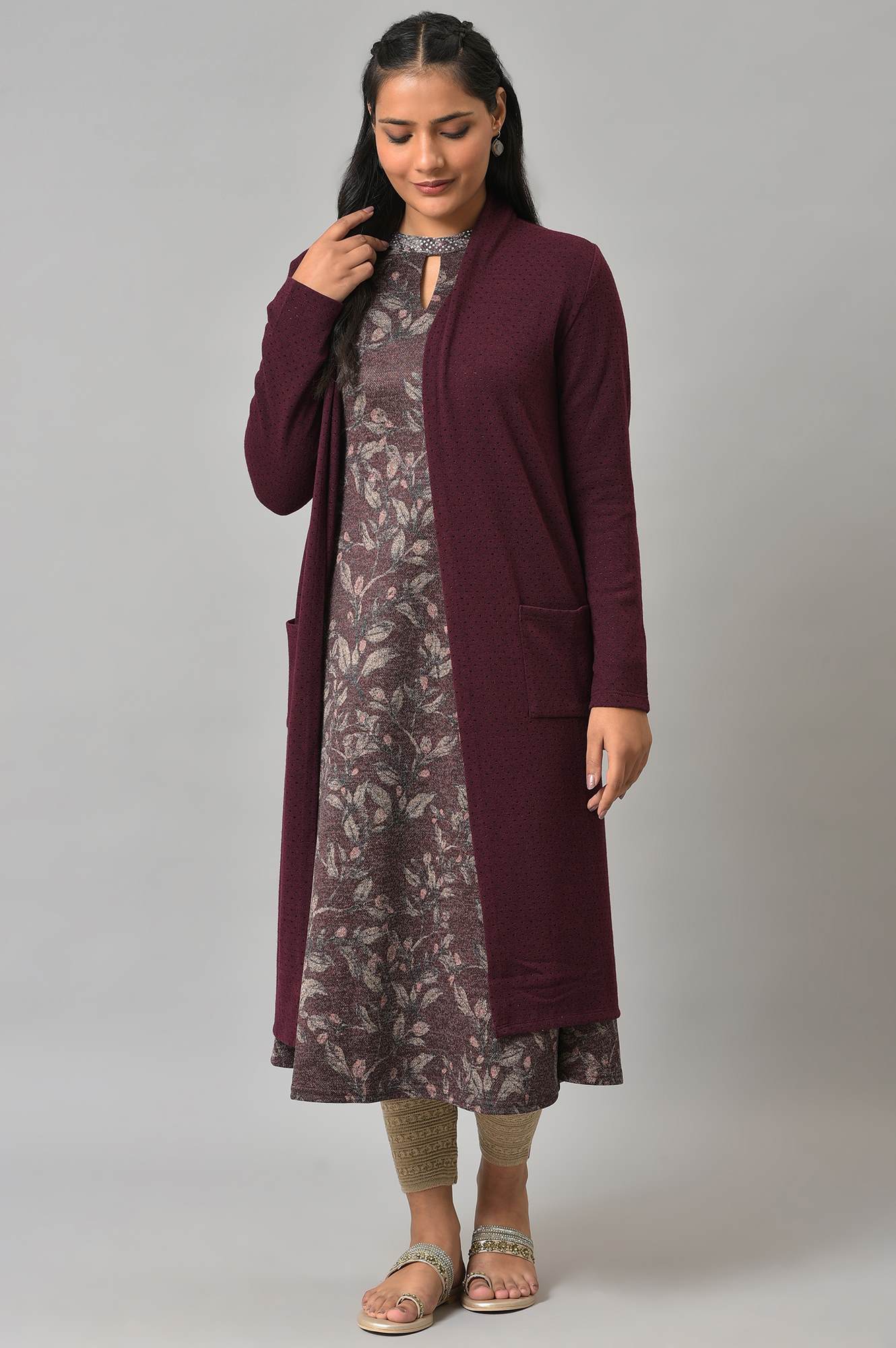 Dark Purple Knitted Women Winter Shrug