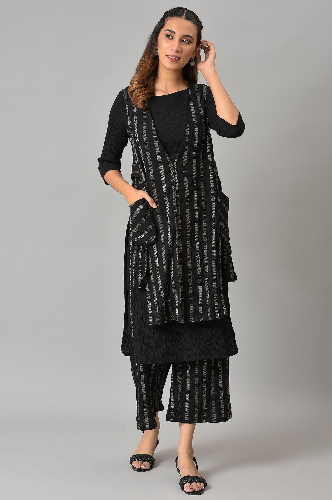 Black Crepe Tench Jacket Set - wforwoman