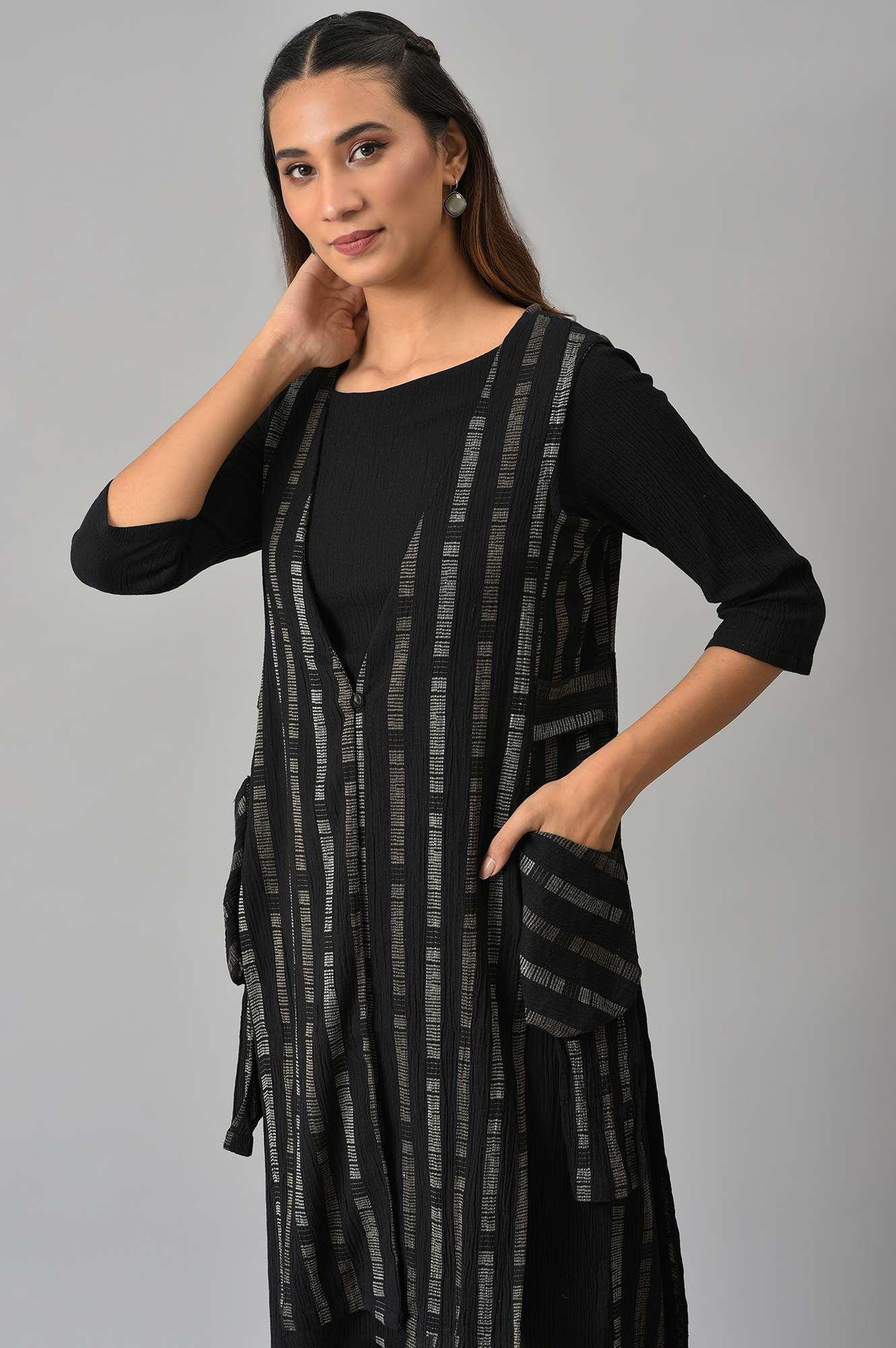 Black Crepe Tench Jacket Set - wforwoman