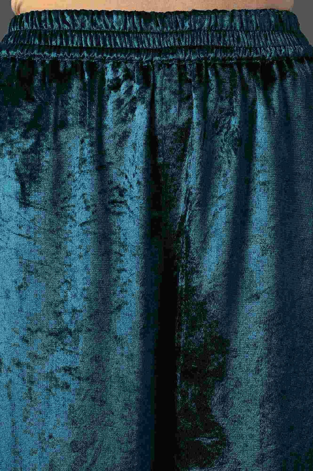 Emerald Green Embroidered Velvet kurta With Straight Pants - wforwoman