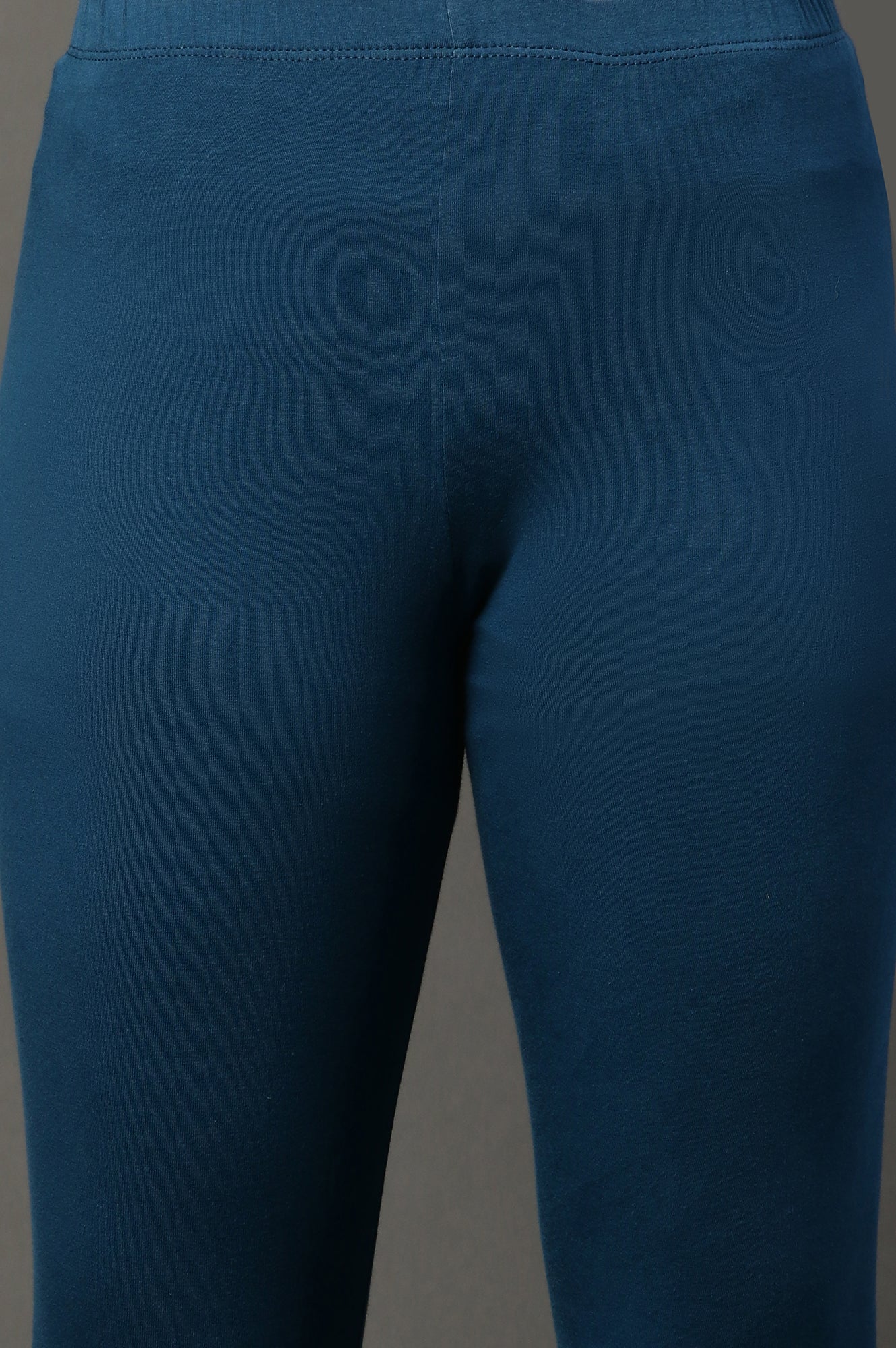 Blue Solid Skinny Fit Cotton Tights With Elasticated Waistband