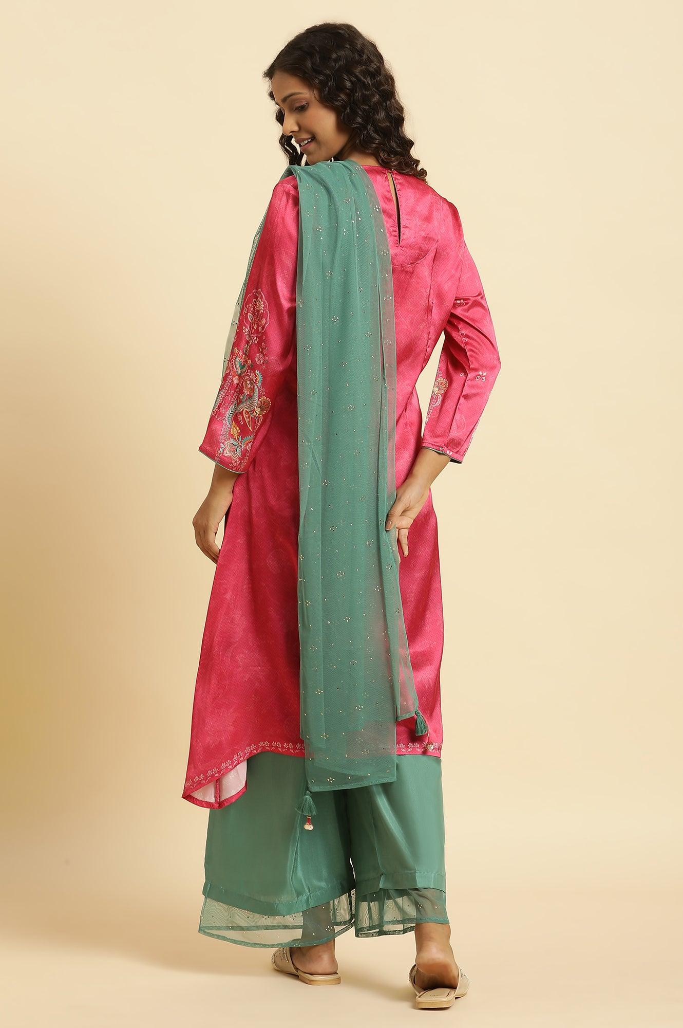 Pink Digital Printed Kurta, Pants And Dupatta Set - wforwoman