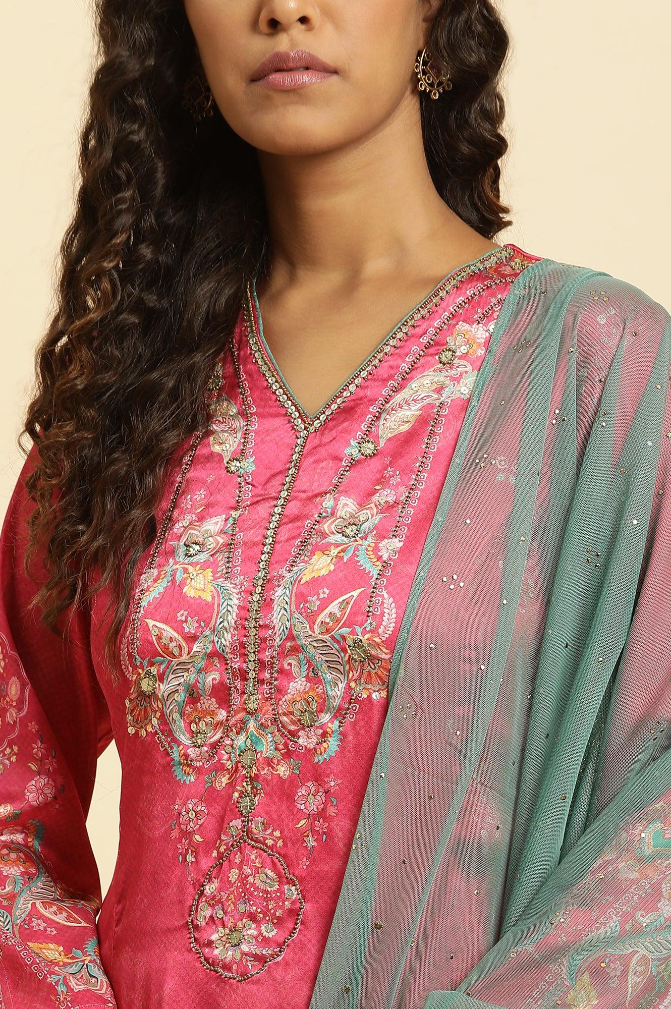 Pink Digital Printed Kurta, Pants And Dupatta Set - wforwoman