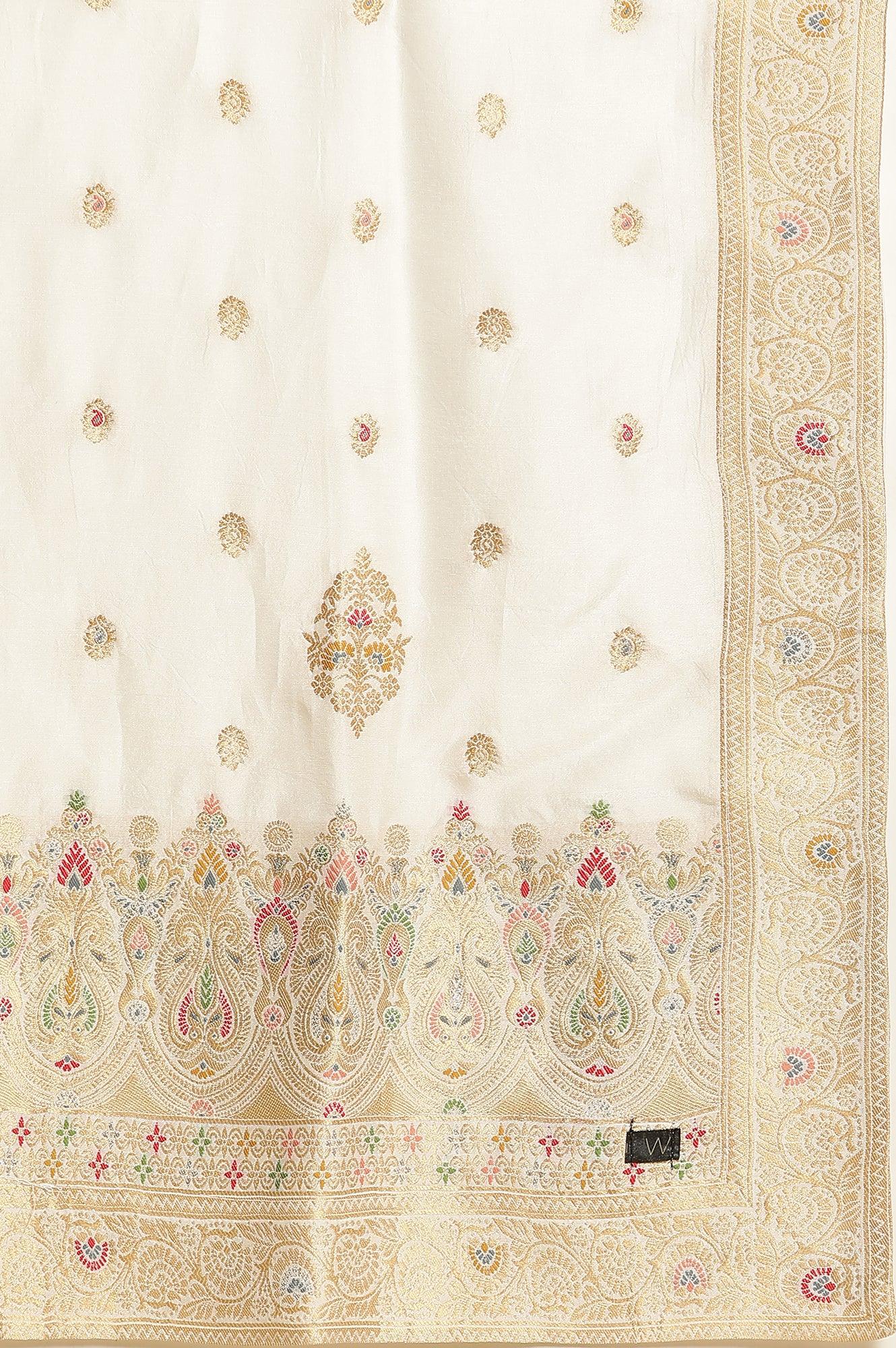 Ecru Festive Jacquard Short Kurta, Sharara And Dupatta Set - wforwoman