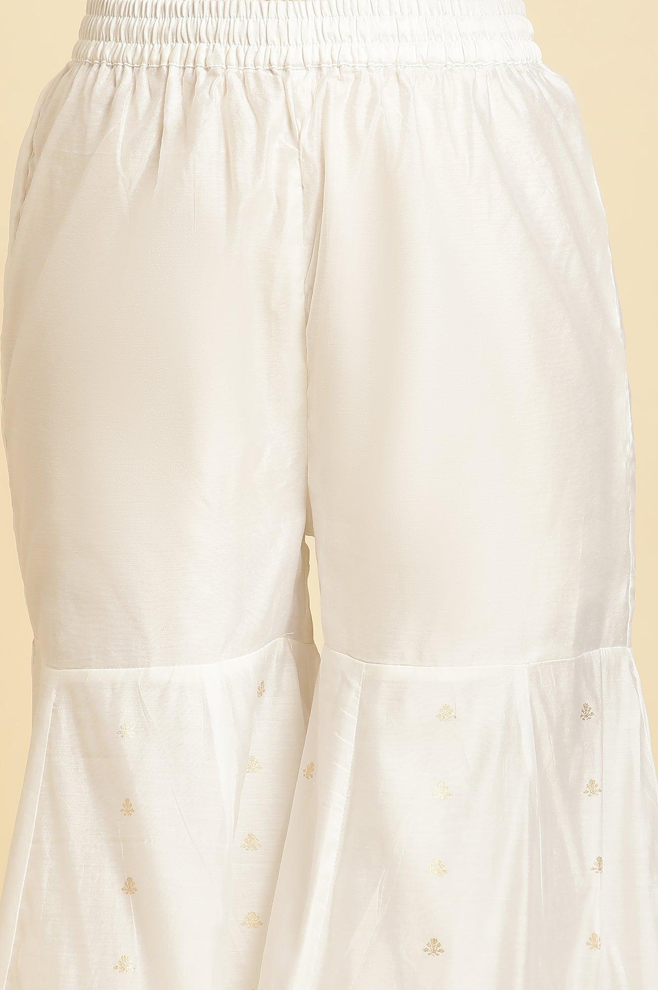 Ecru Festive Jacquard Short Kurta, Sharara And Dupatta Set - wforwoman