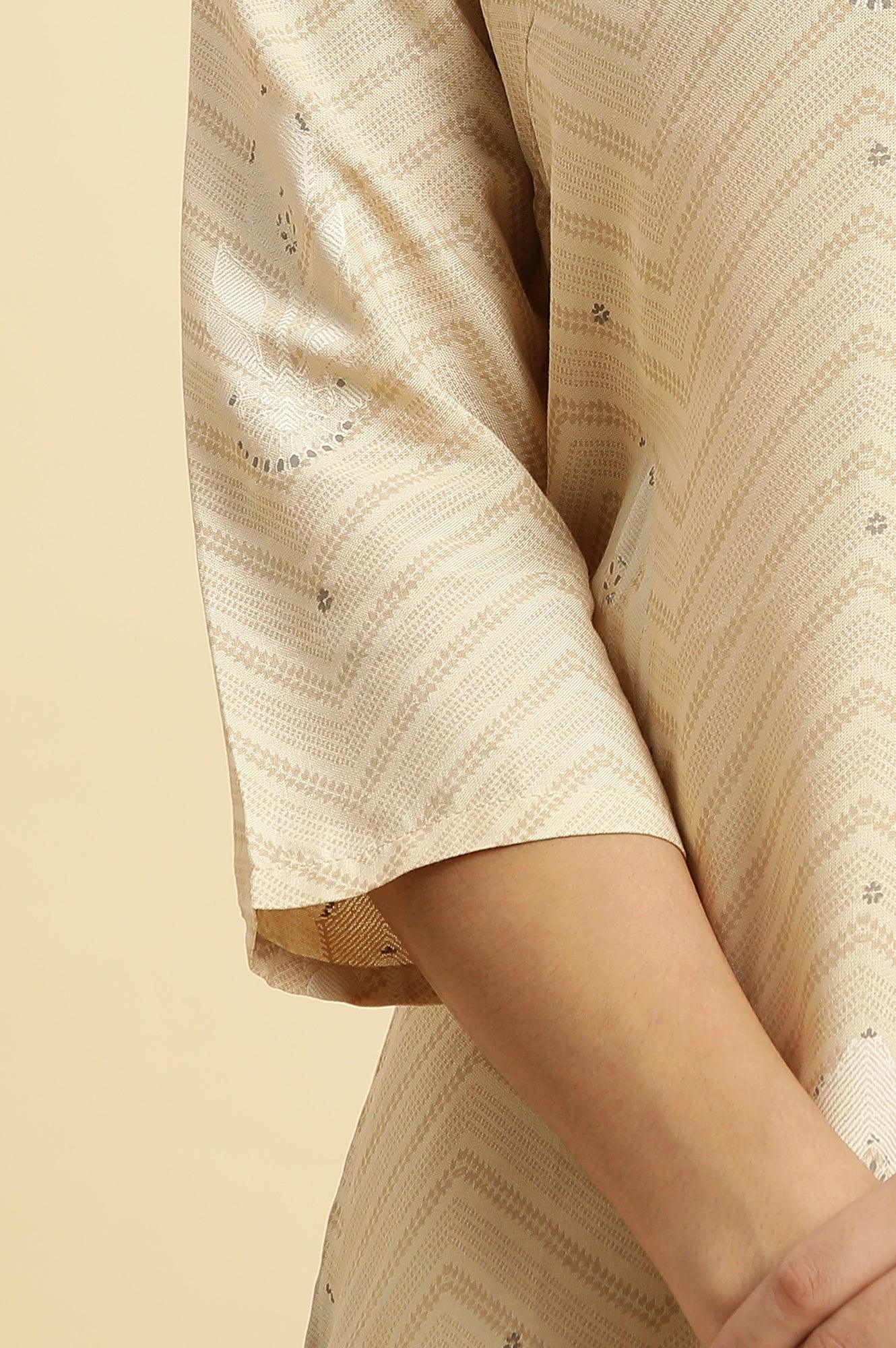 Beige Floral Printed A-Line Casual Kurta - wforwoman