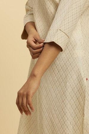 Ecru Dobby Festive Embellished Kurta - wforwoman