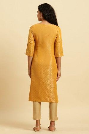 Yellow Dobby Festive Embellished Kurta - wforwoman