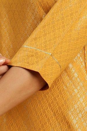 Yellow Dobby Festive Embellished Kurta - wforwoman
