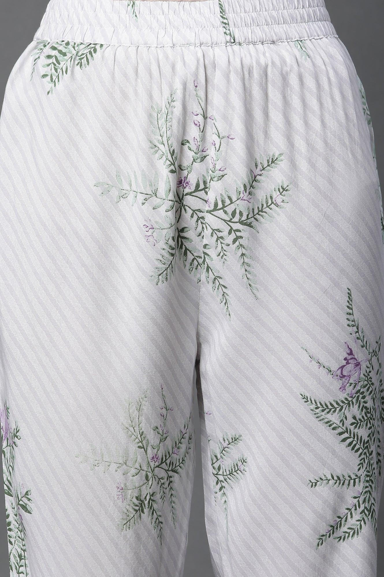 Ecru Straight Printed Kurta And Pants Set - wforwoman