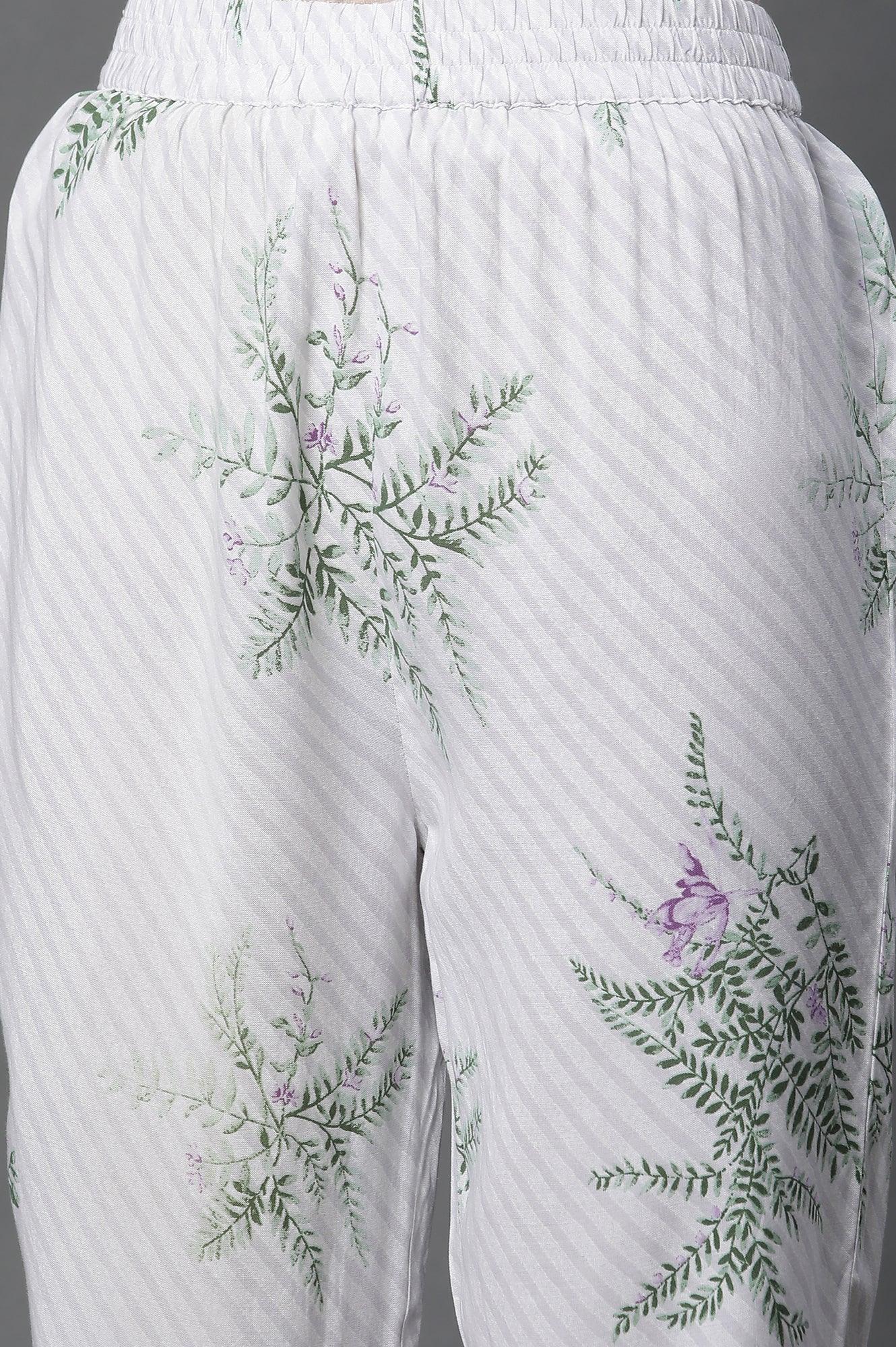 Ecru Straight Printed Kurta And Pants Set - wforwoman