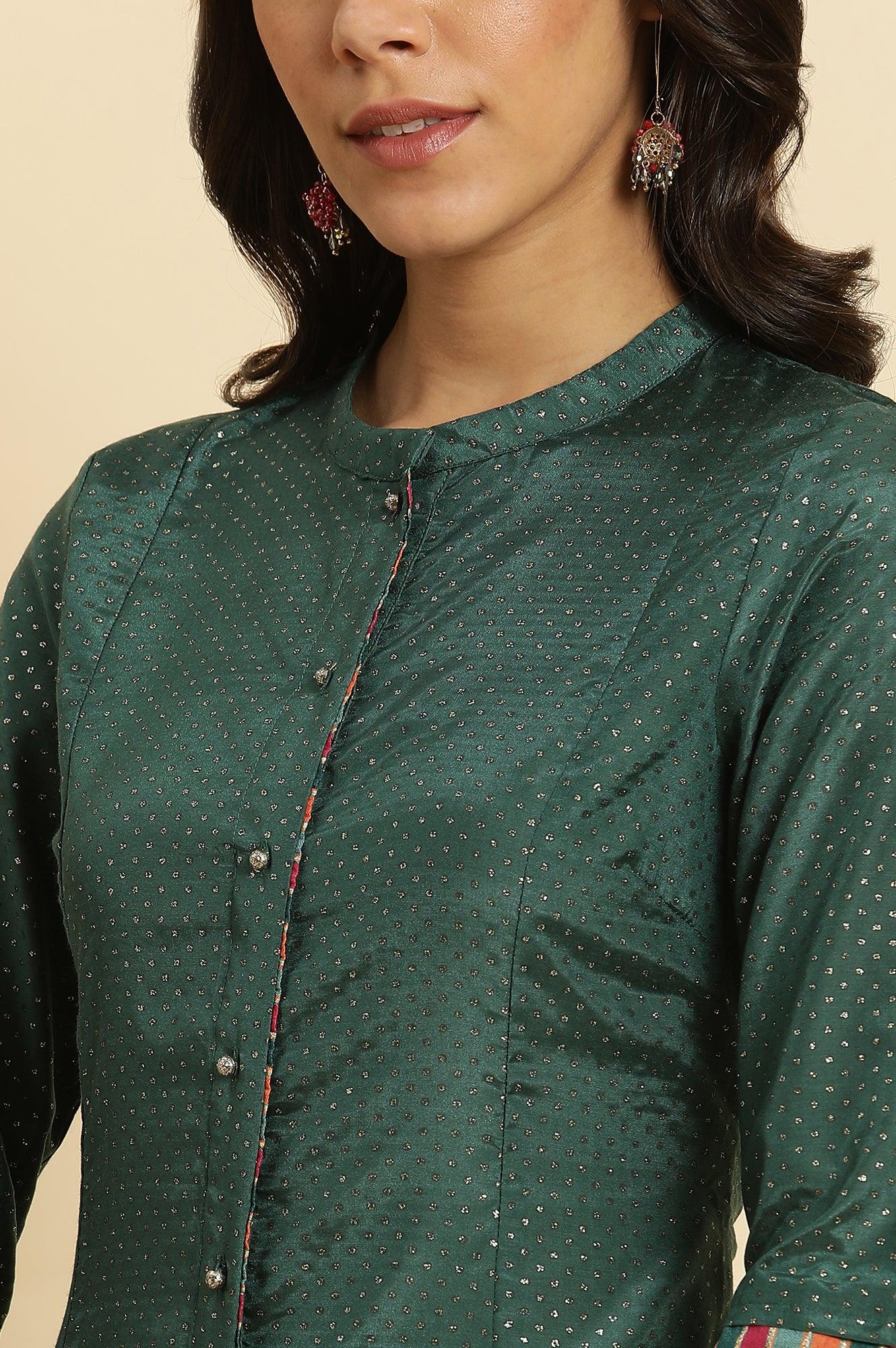 Green Embellished Button Down Kurta And Pants Set - wforwoman