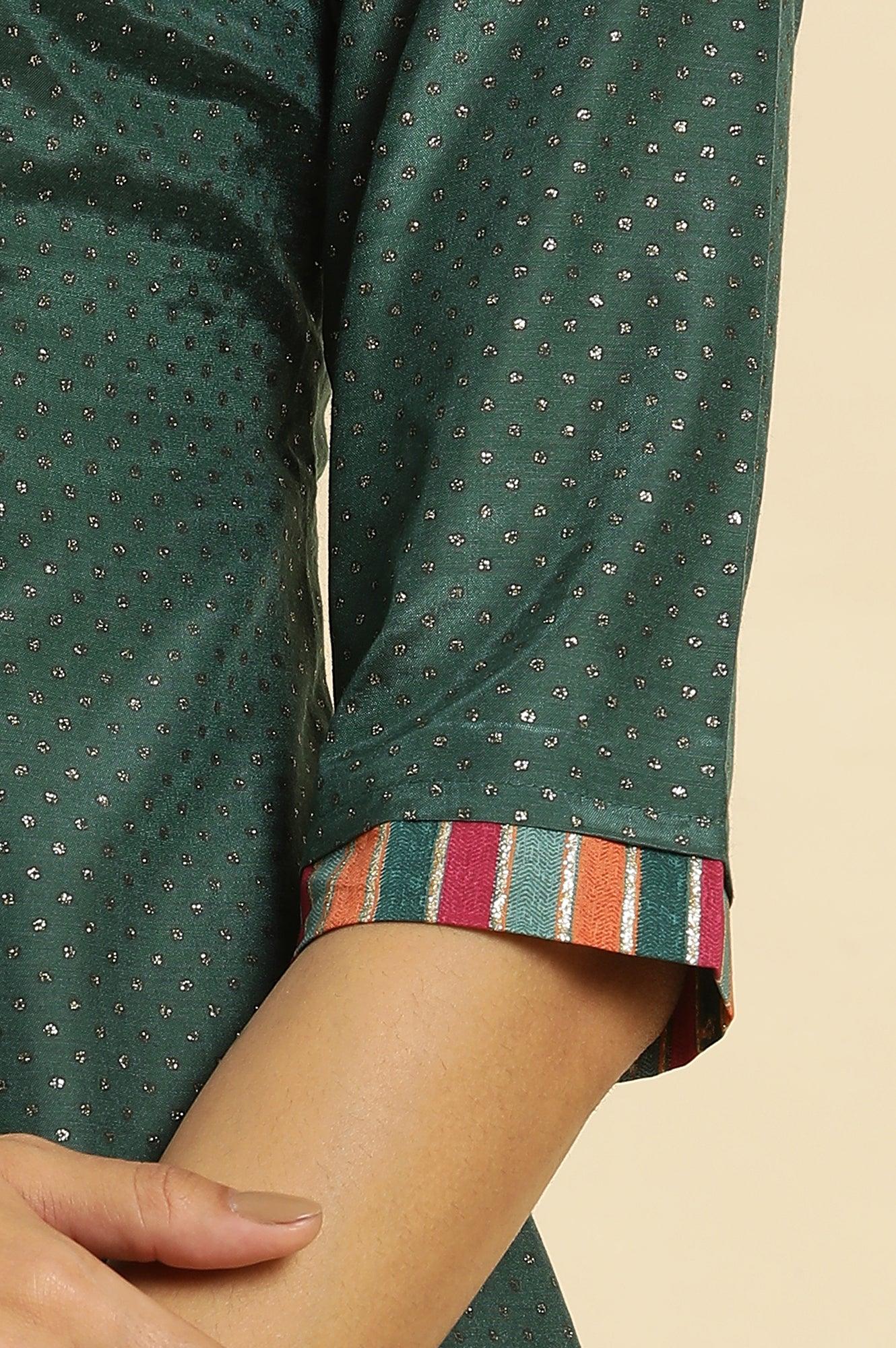 Green Embellished Button Down Kurta And Pants Set - wforwoman