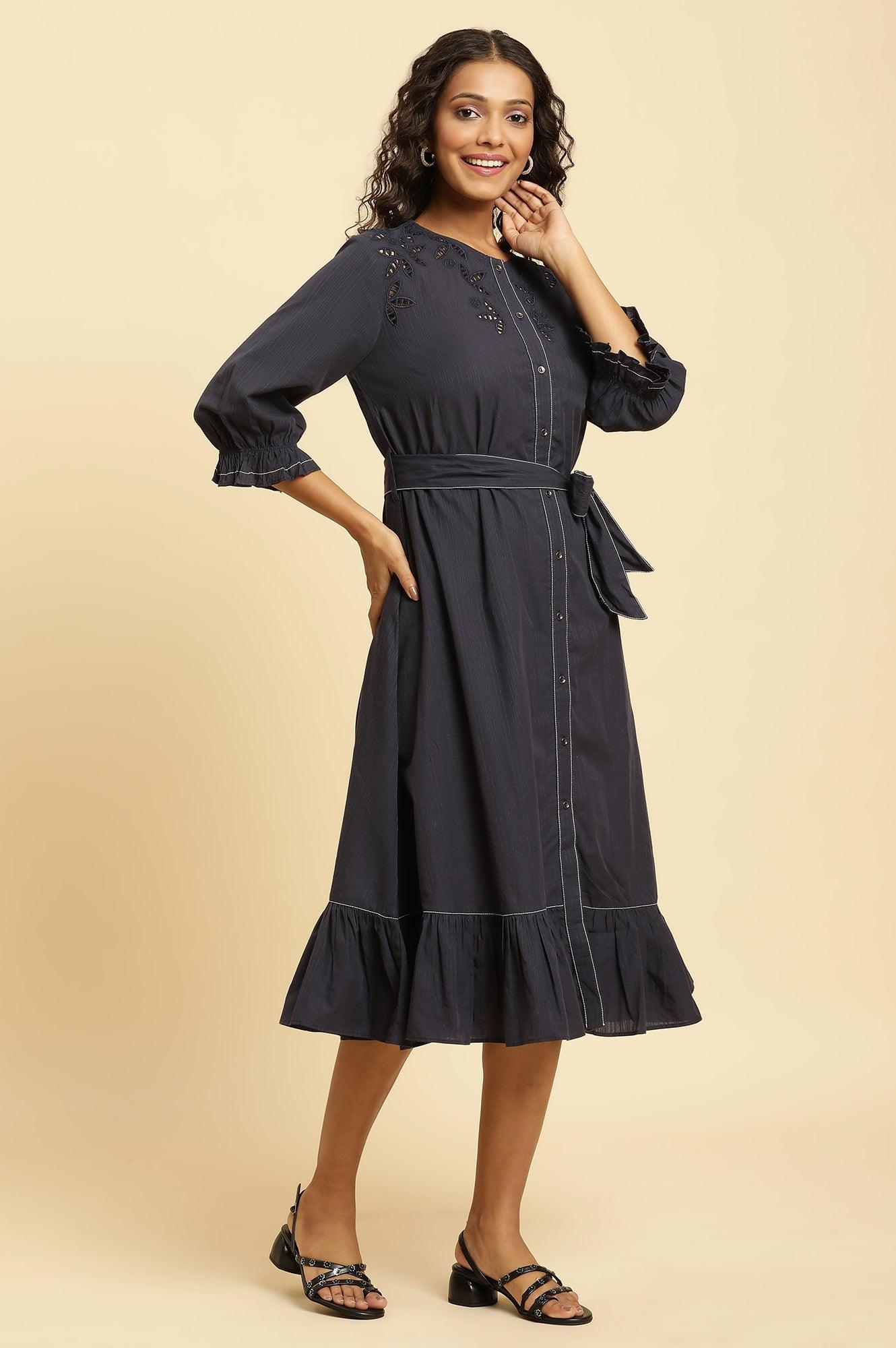 Blue Cut Work Embroidered Dress - wforwoman