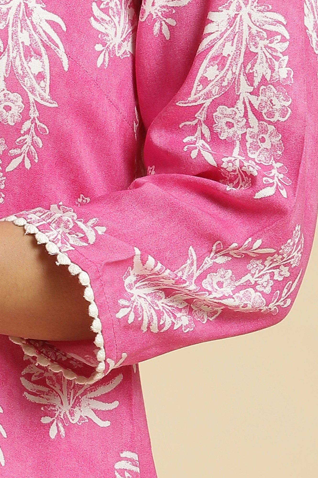 Pink Floral Printed Straight Kurta