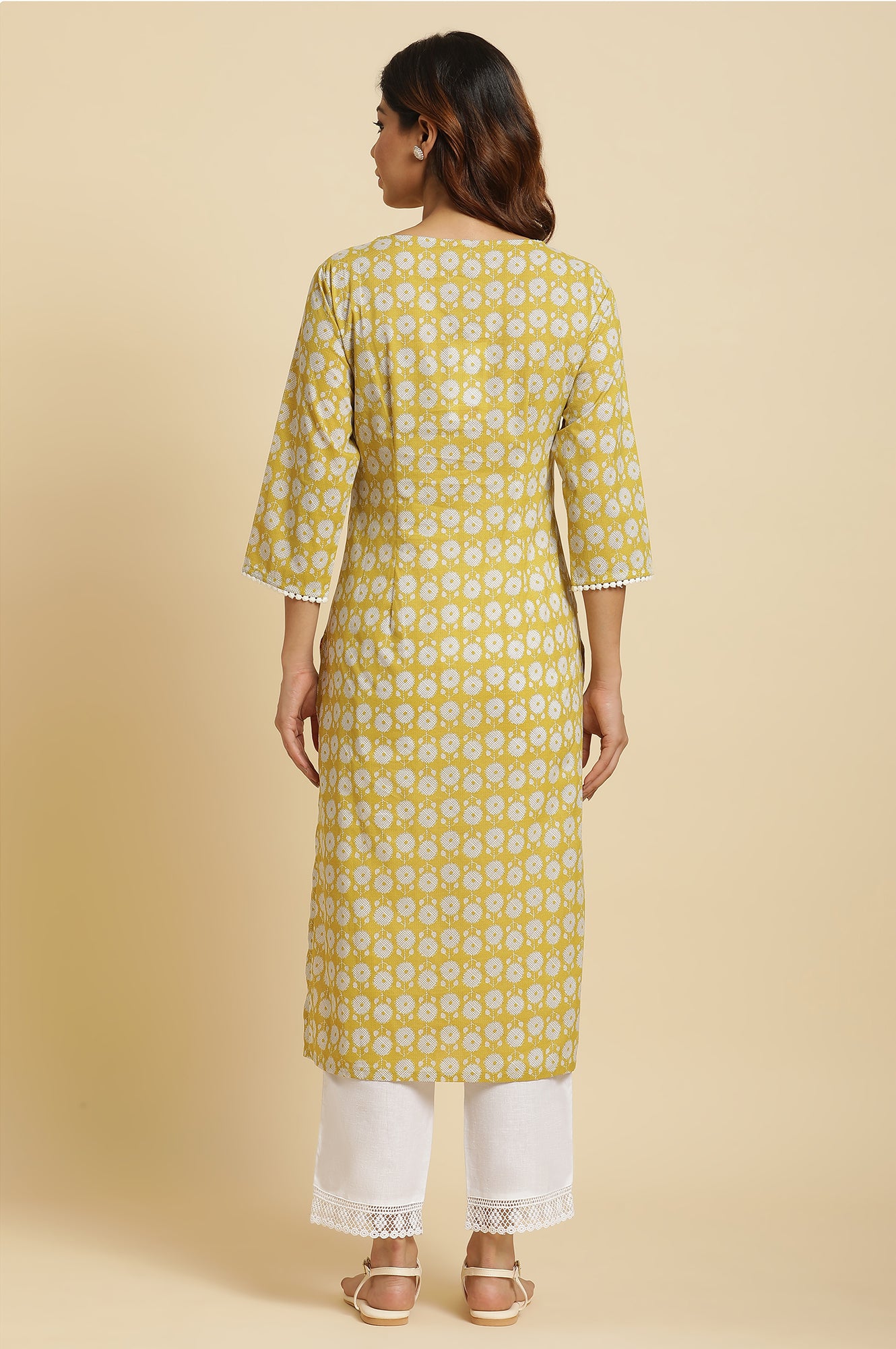 Yellow Abstract Printed Straight Kurta - wforwoman