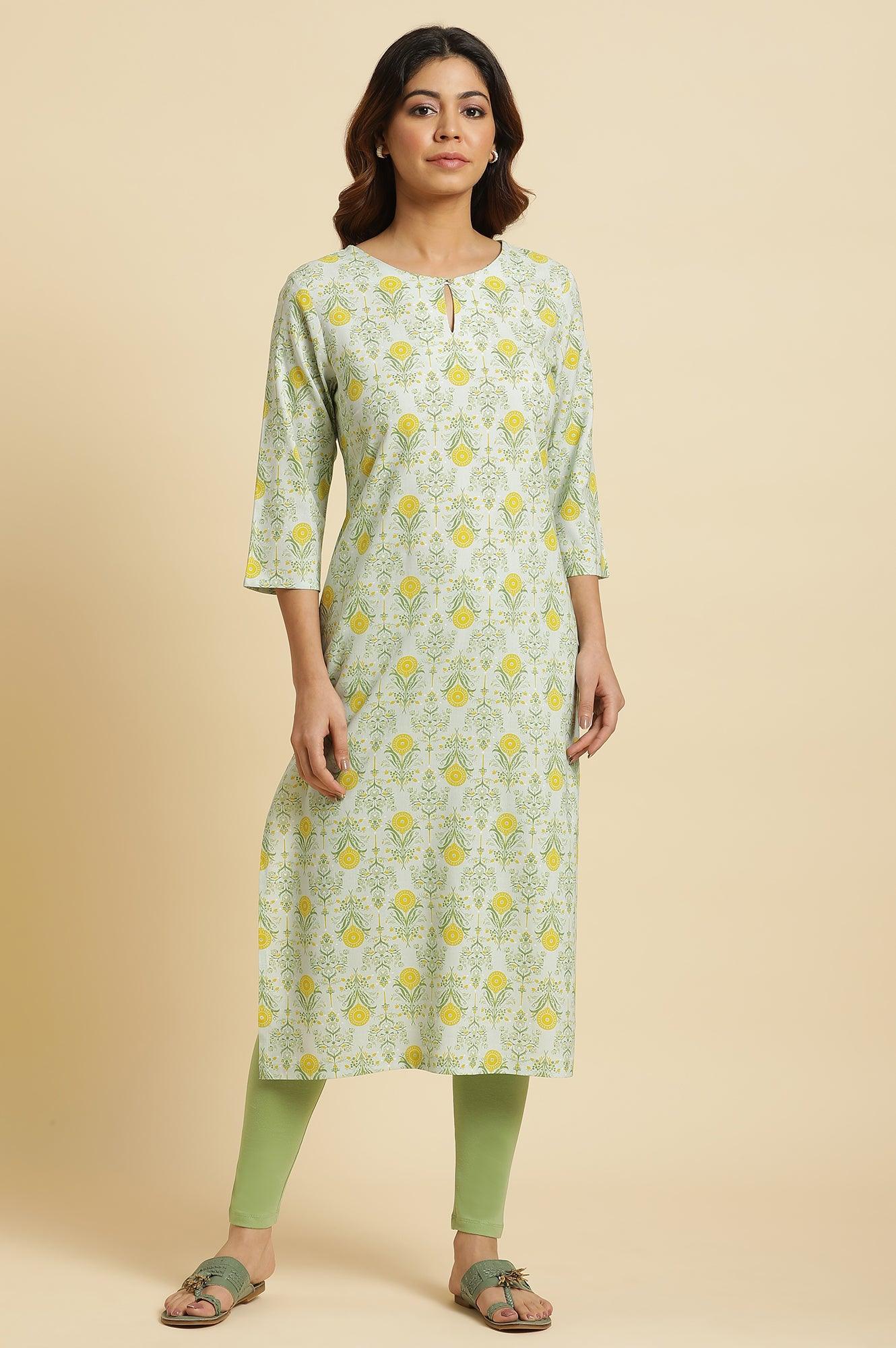 Light Green Printed Rayon Kurta - wforwoman