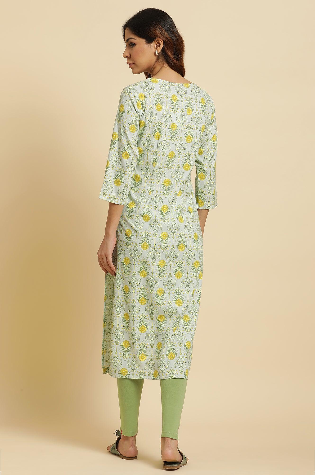 Light Green Printed Rayon Kurta - wforwoman