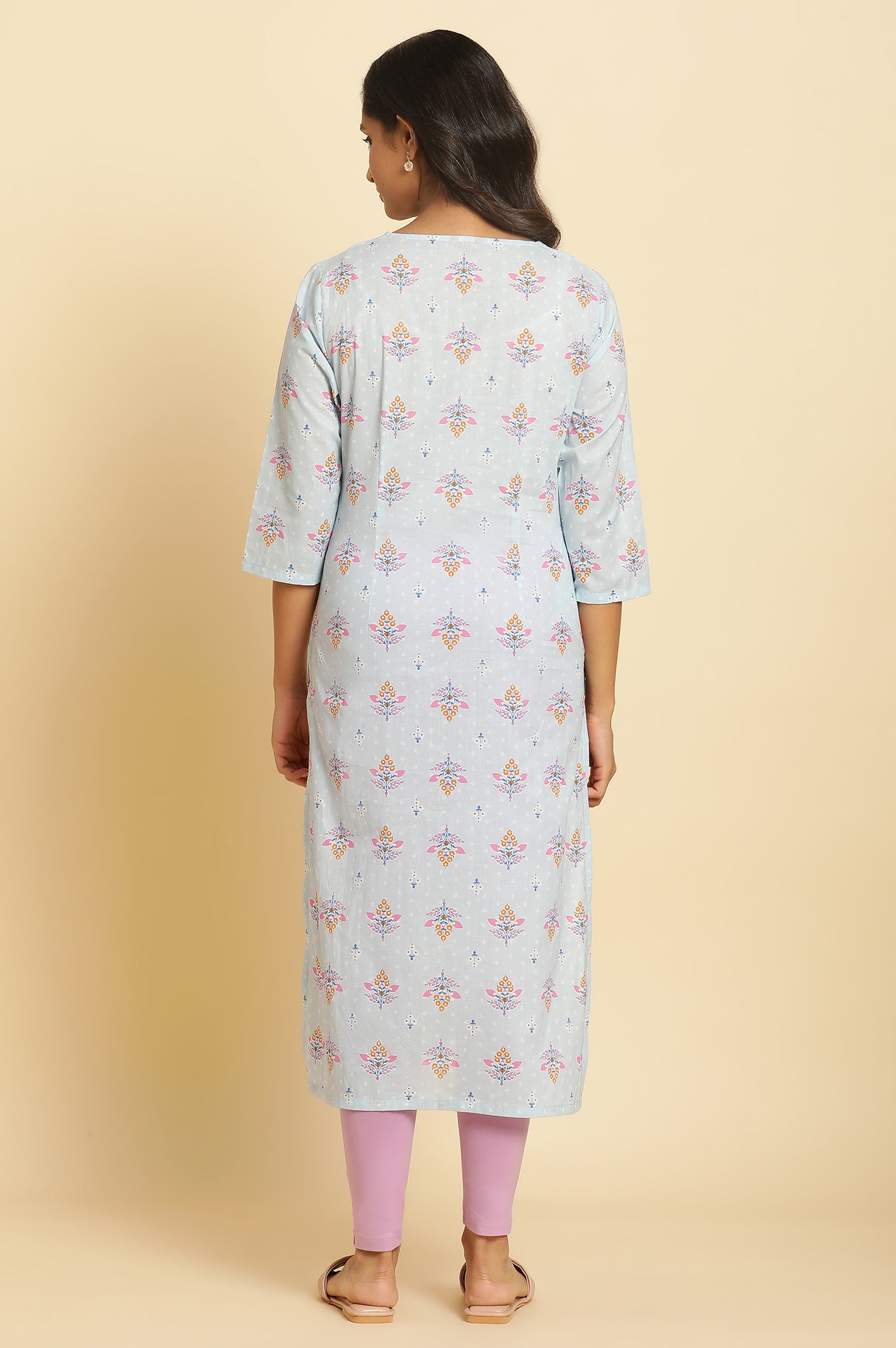 Blue Floral Printed Straight Kurta
