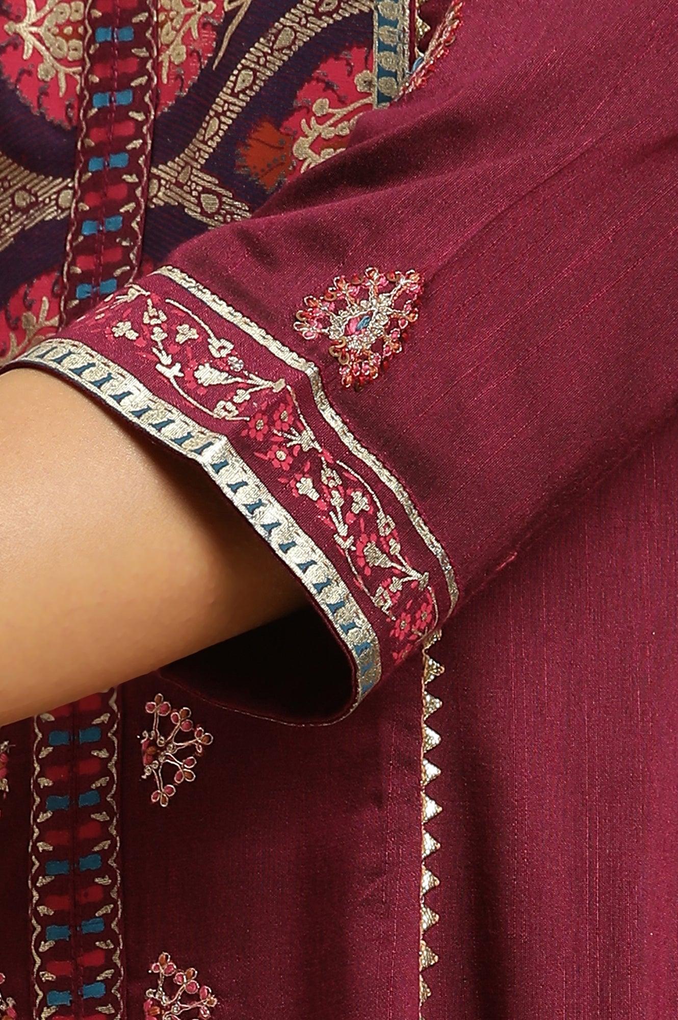 Purple Embroidered Flared Kurta - wforwoman