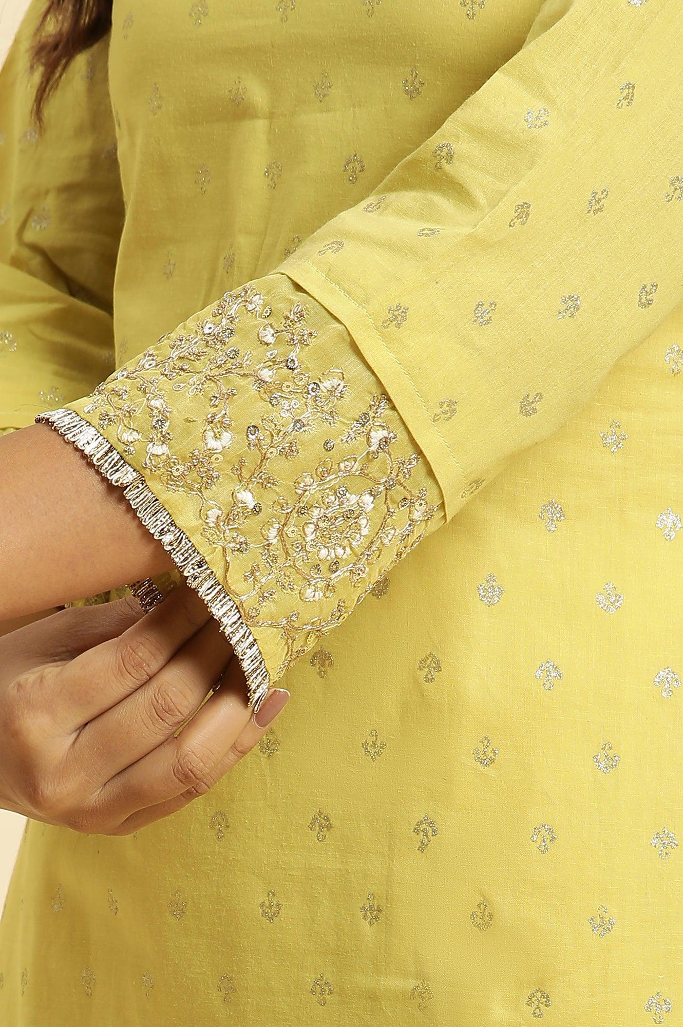 Lime Yellow Embroidered Festive Kurta - wforwoman