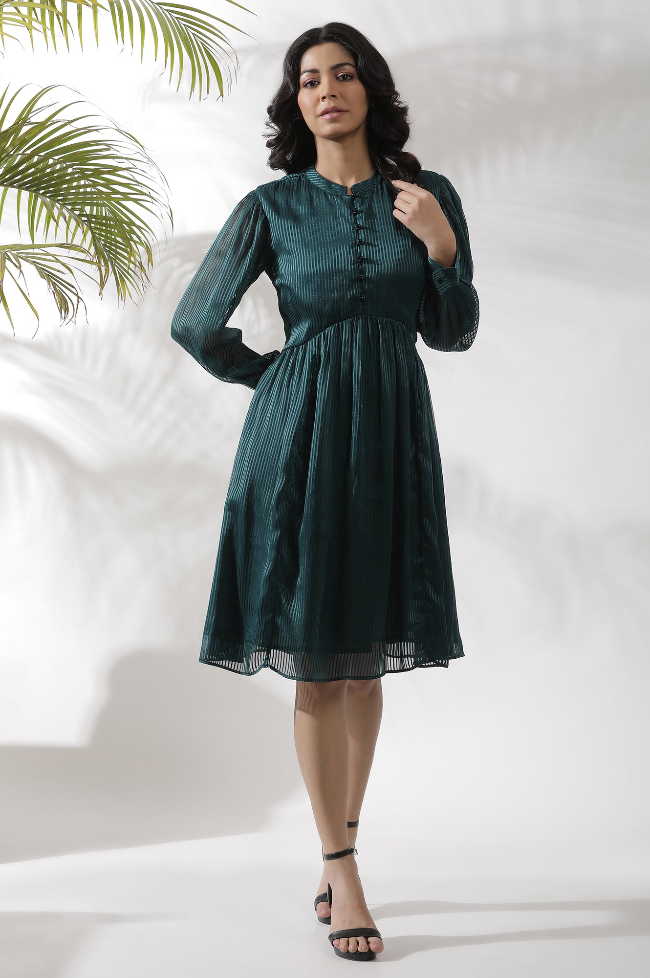 slim fit dress slacks Odette Women Dark Green Crepe Designer Stitched Indo-Western Dress