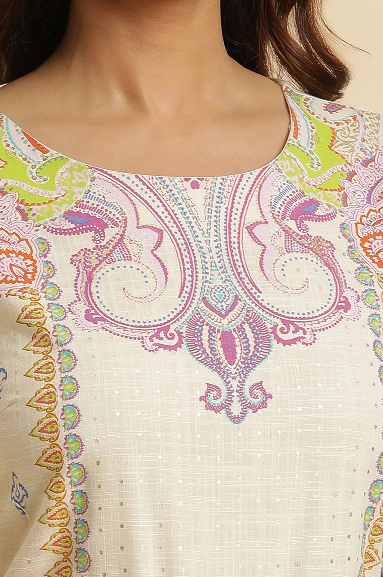 White Ethnic Motif Pure Cotton Straight Kurta