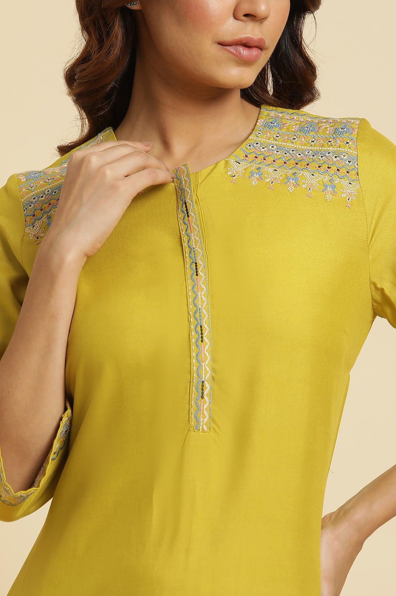 Cress Green Embroidered Kurta - wforwoman