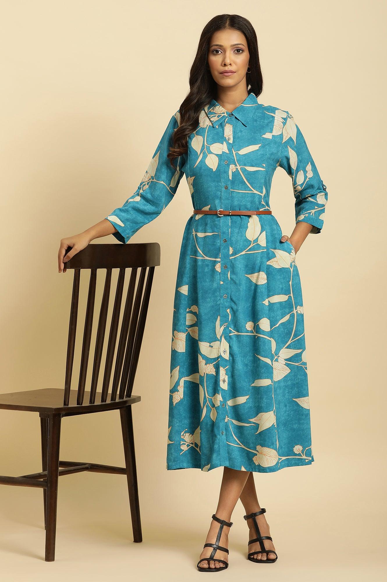 long shirt dress for women Buy Blue Long Shirt Dress In Abstract Print Online for Woman