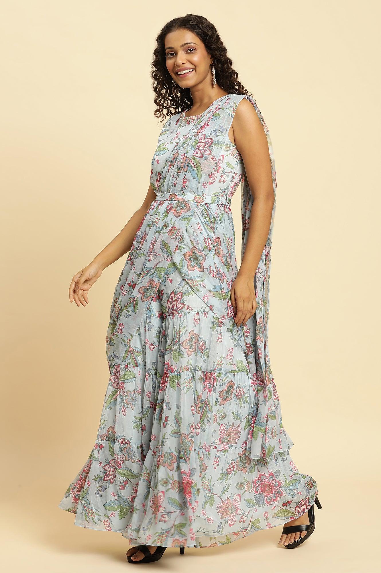 Blue Floral Printed Jumpsuit - wforwoman