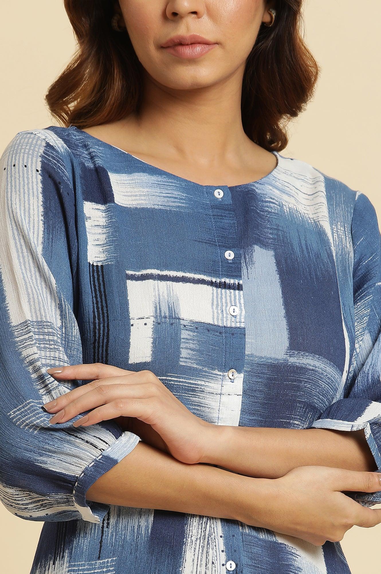Indigo Abstract Print Kurta - wforwoman
