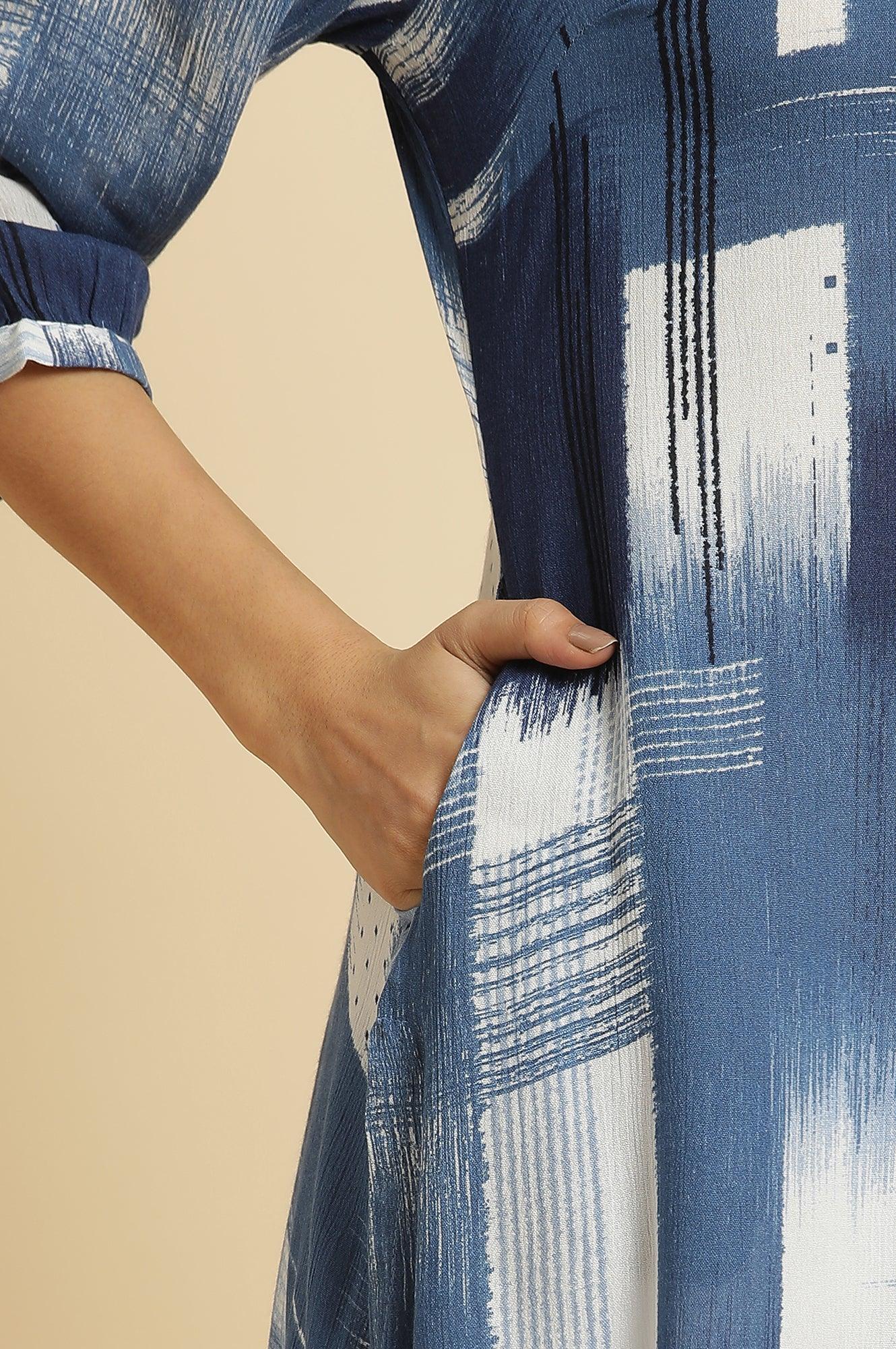 Indigo Abstract Print Kurta - wforwoman