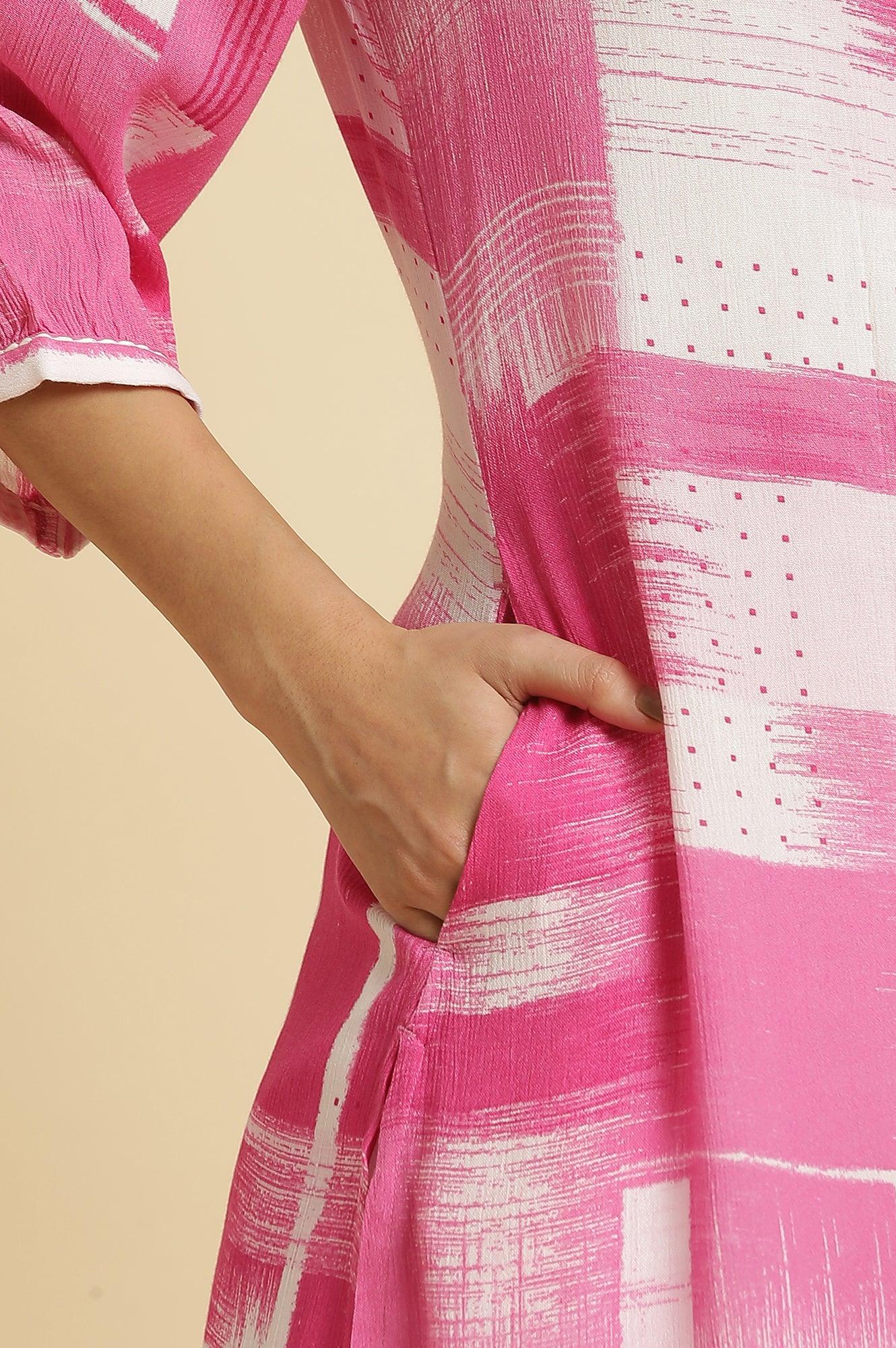 Pink & White Abstract Print Kurta - wforwoman
