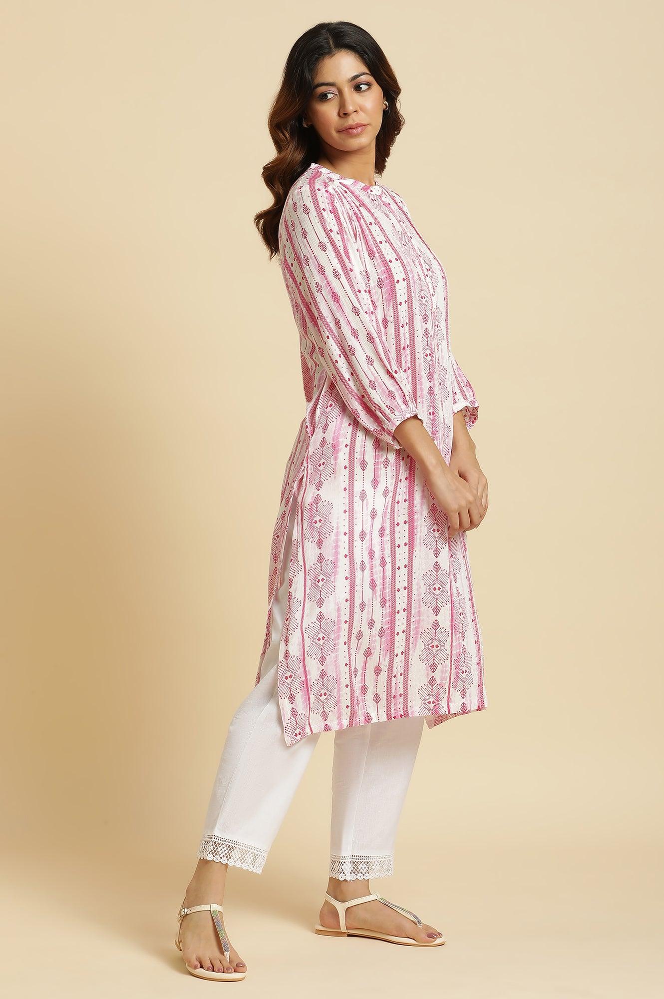 Pink Abstract Print Kurta - wforwoman