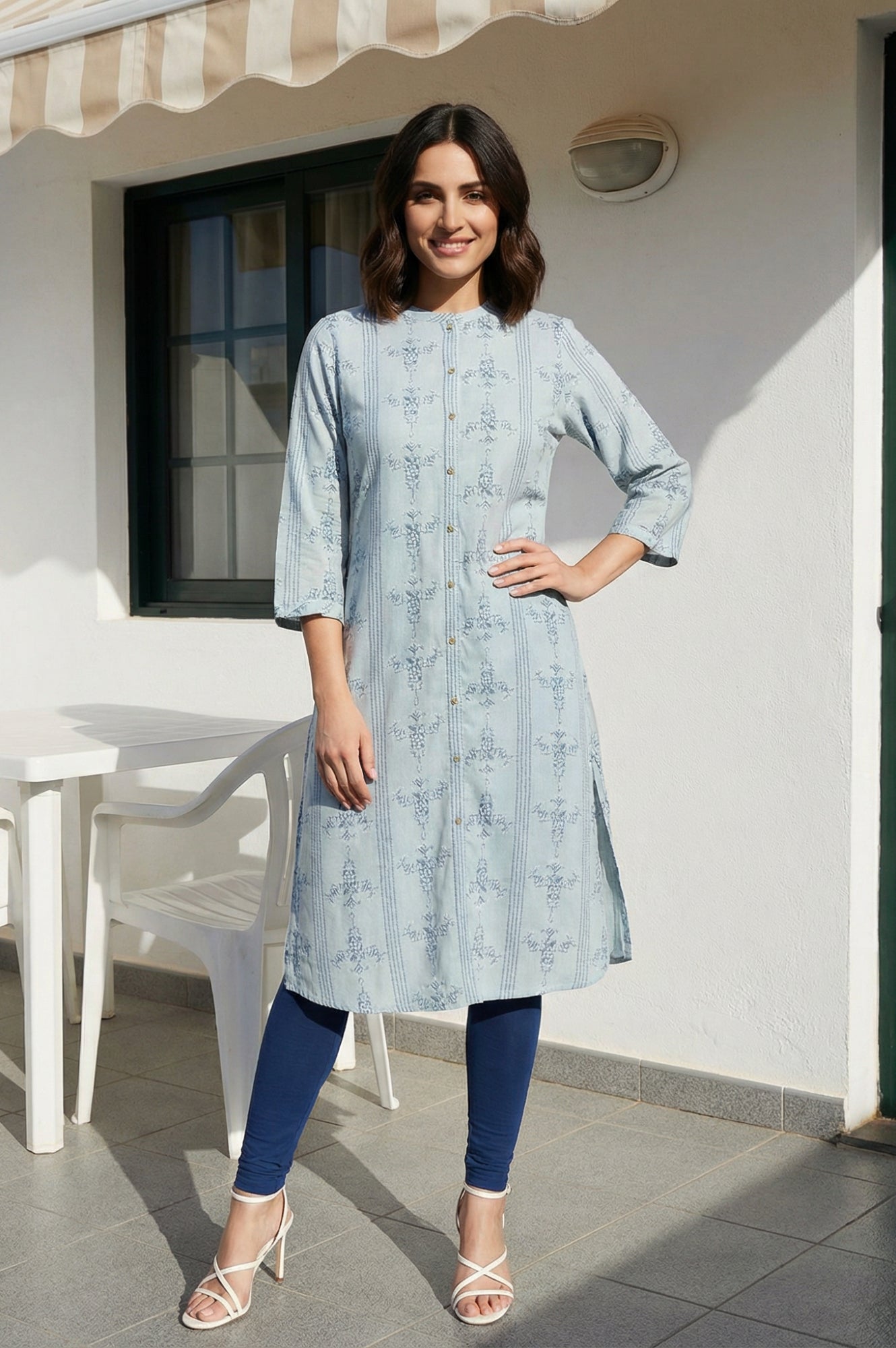 Blue Geometric Printed Shirt Kurta