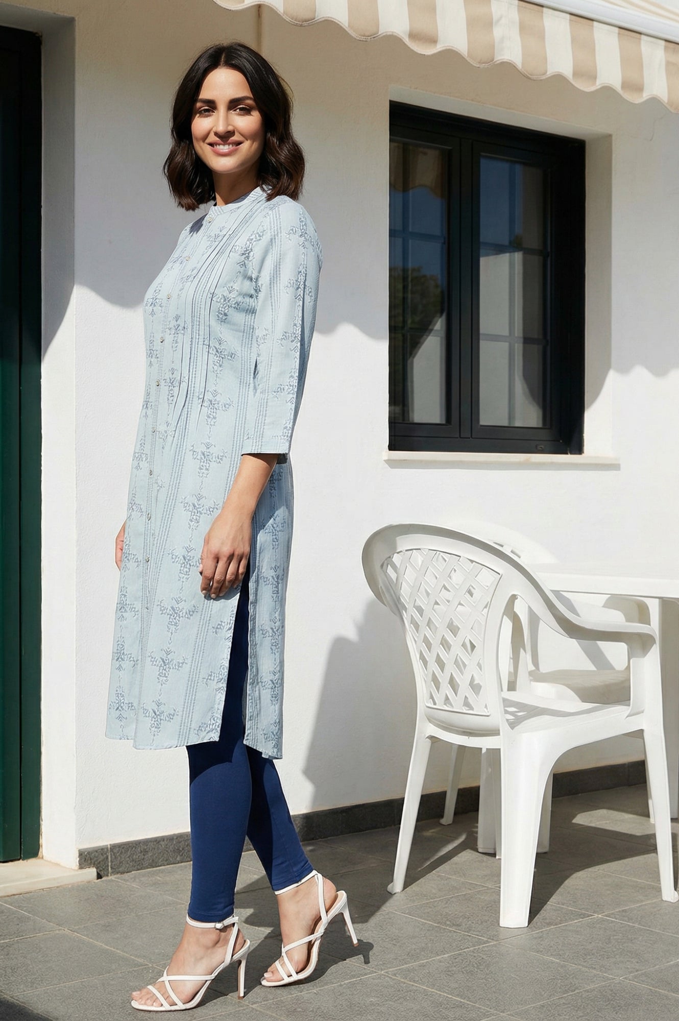 Blue Geometric Printed Shirt Kurta