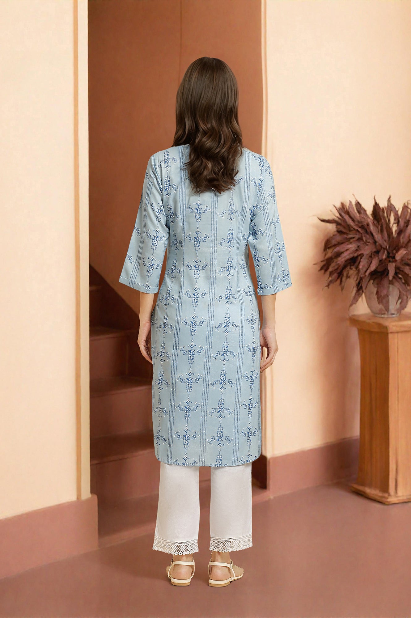 Blue Geometric Printed Shirt Kurta
