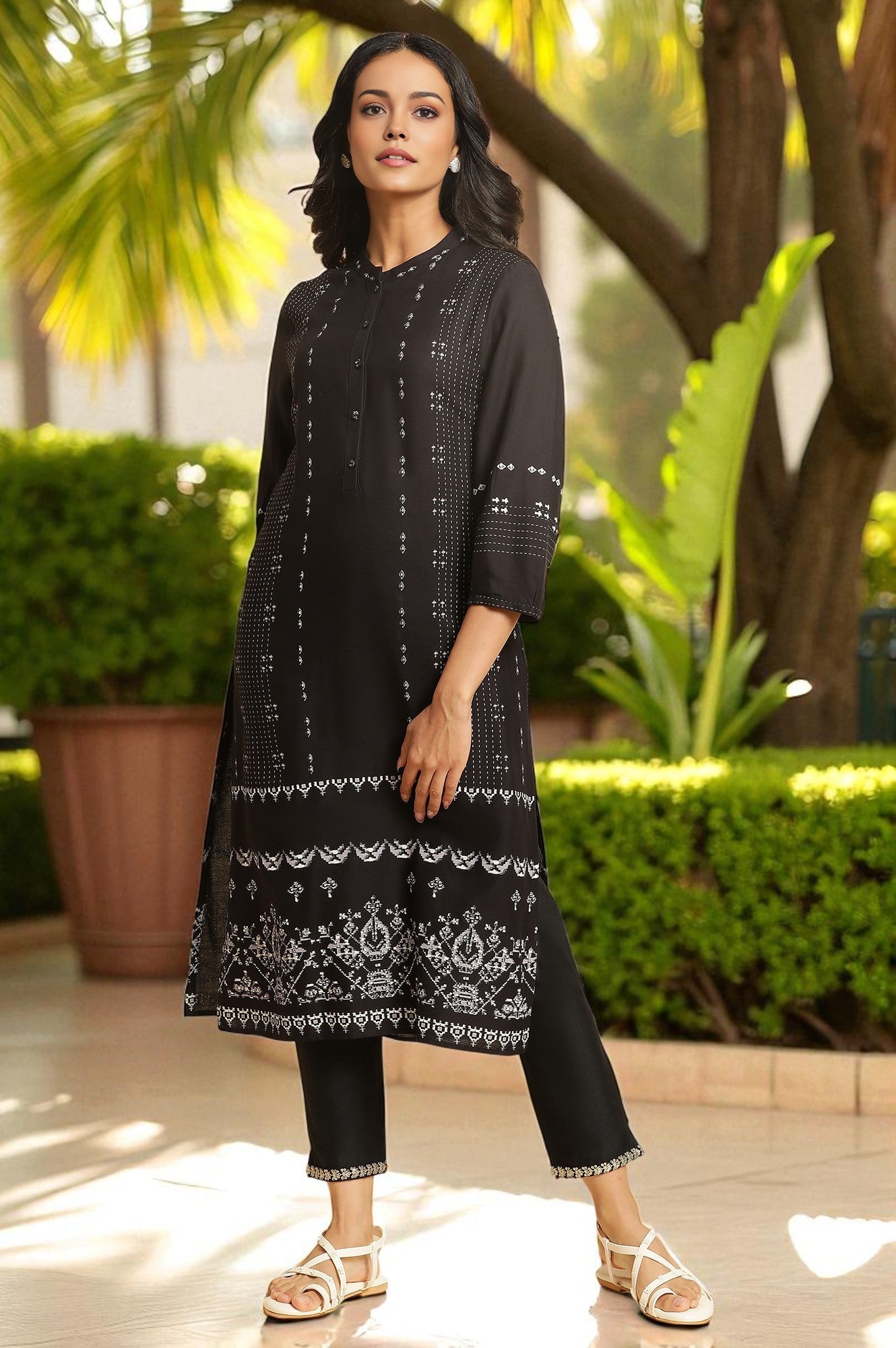 Black Geometric Printed Kurta