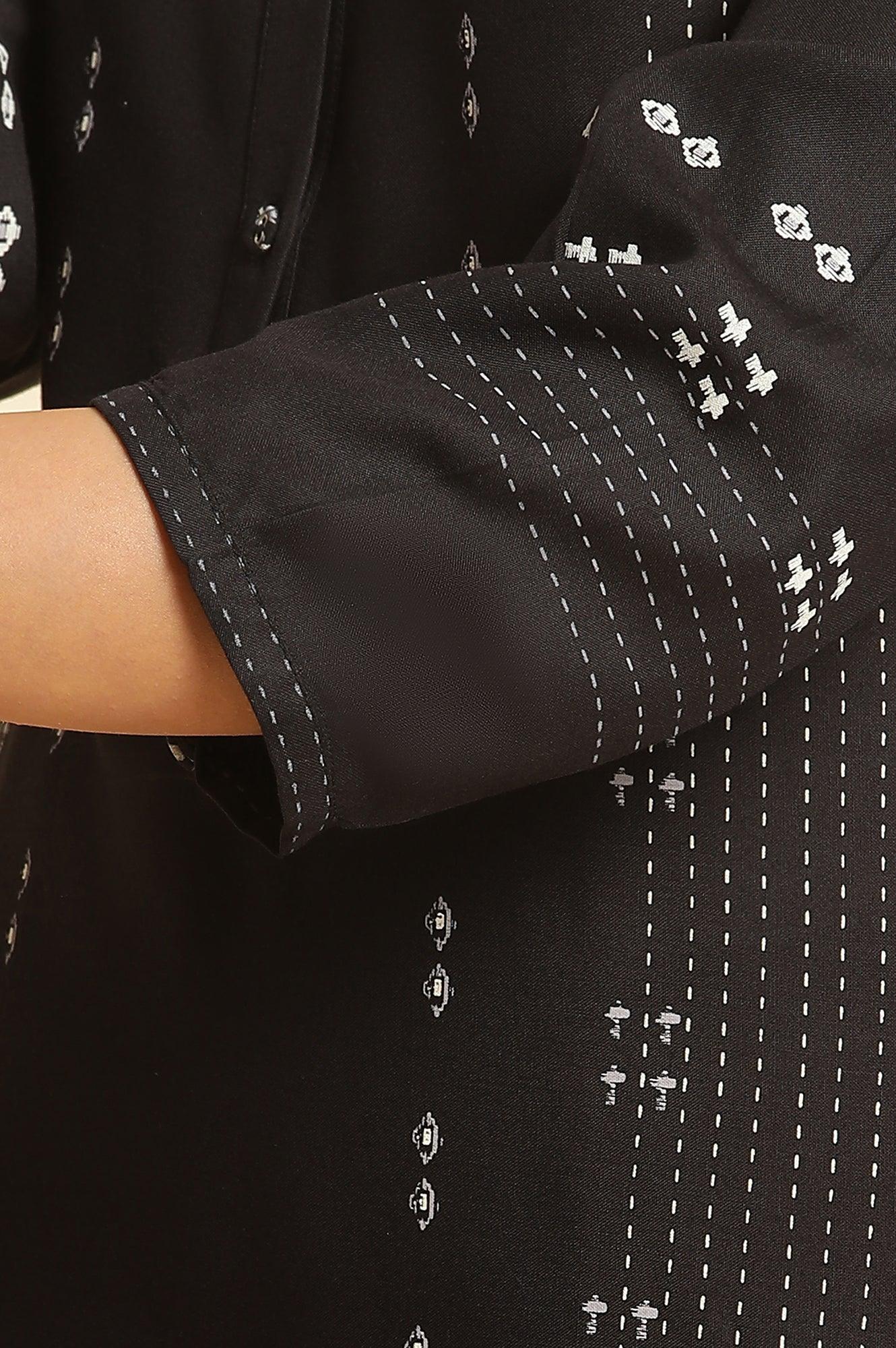 Black Geometric Printed Kurta - wforwoman