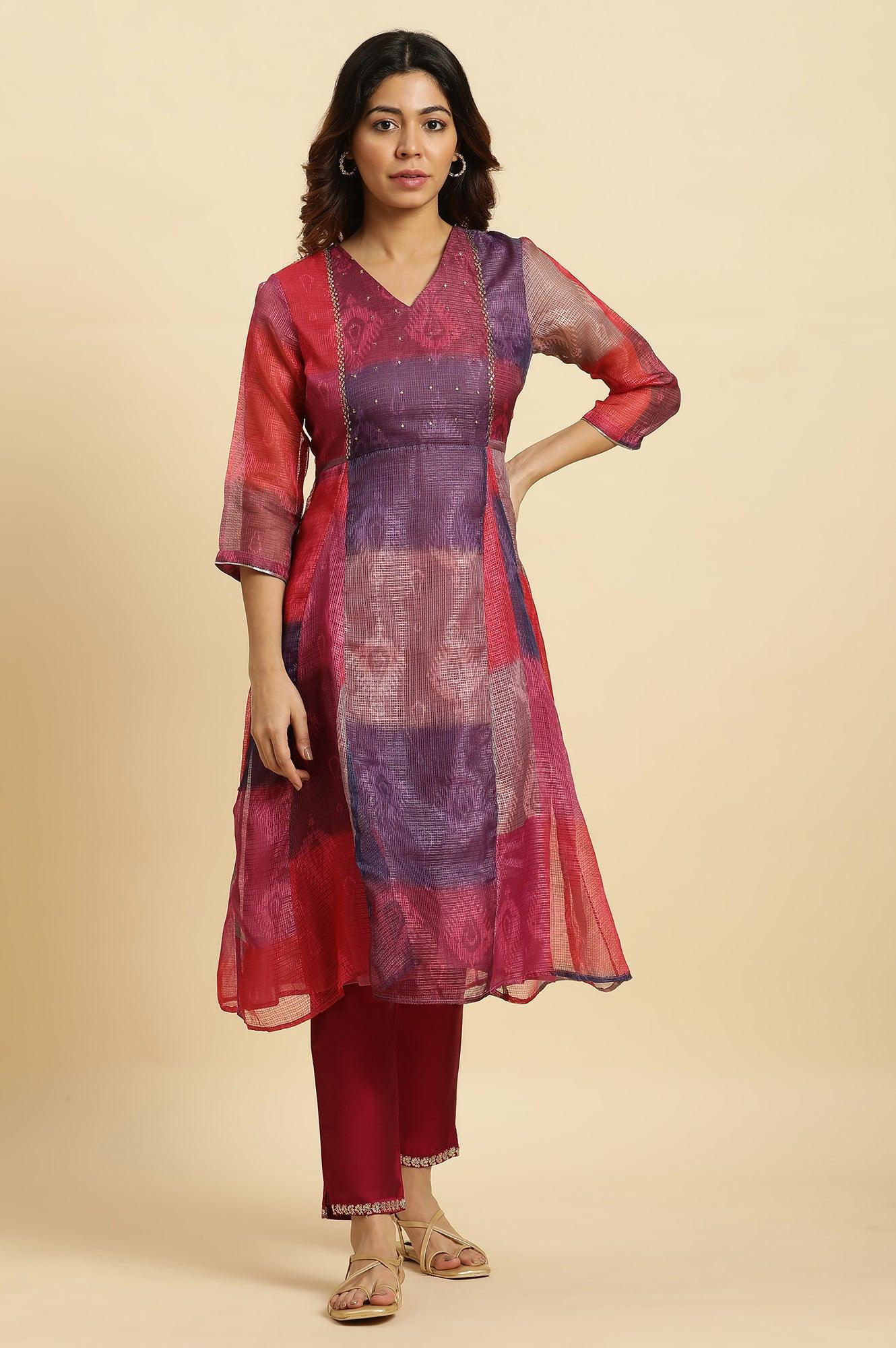 Multi-Coloured Ikkat Printed Kota Kurta - wforwoman