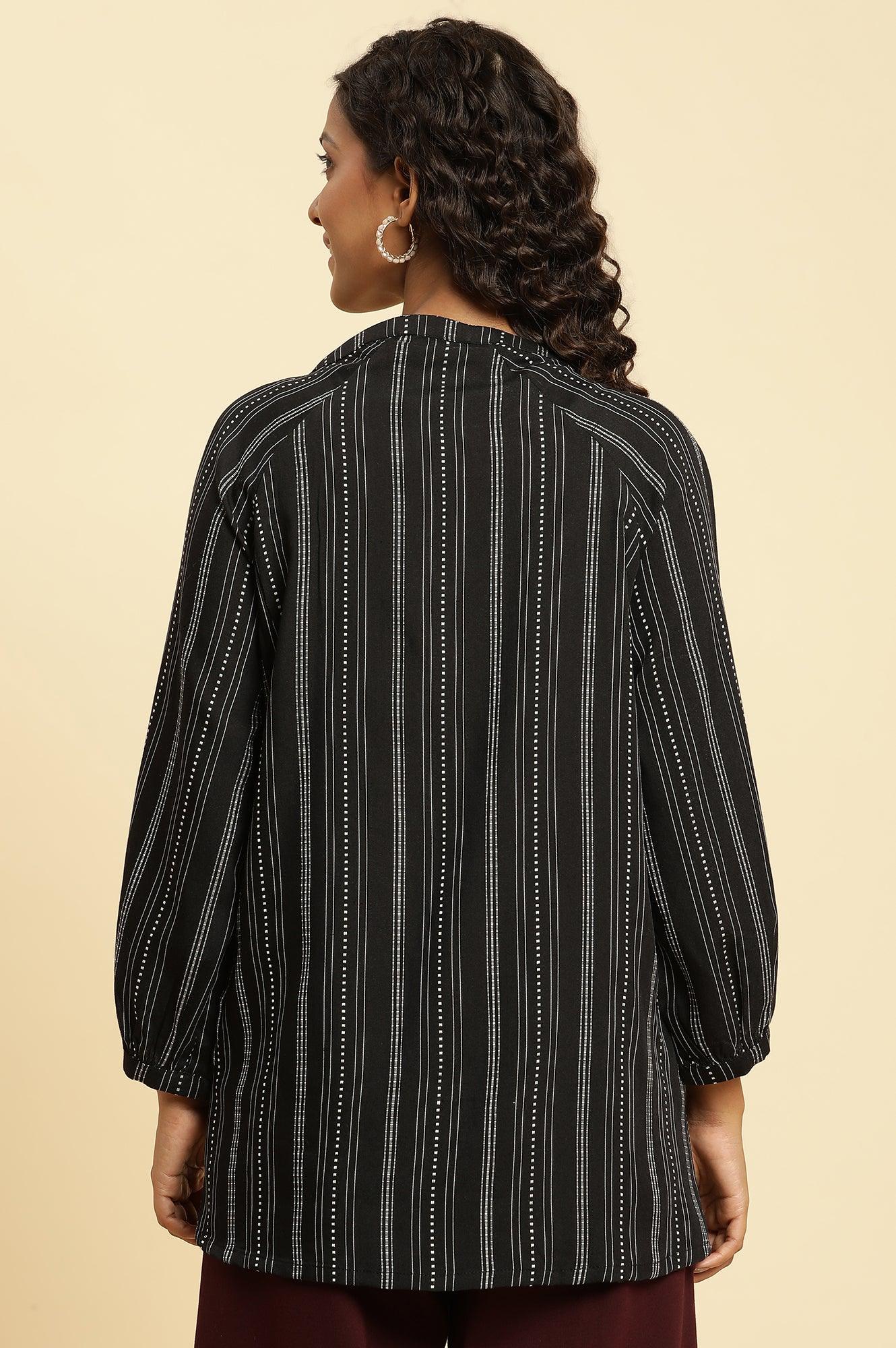 Black Smocked Stripe Western Top - wforwoman