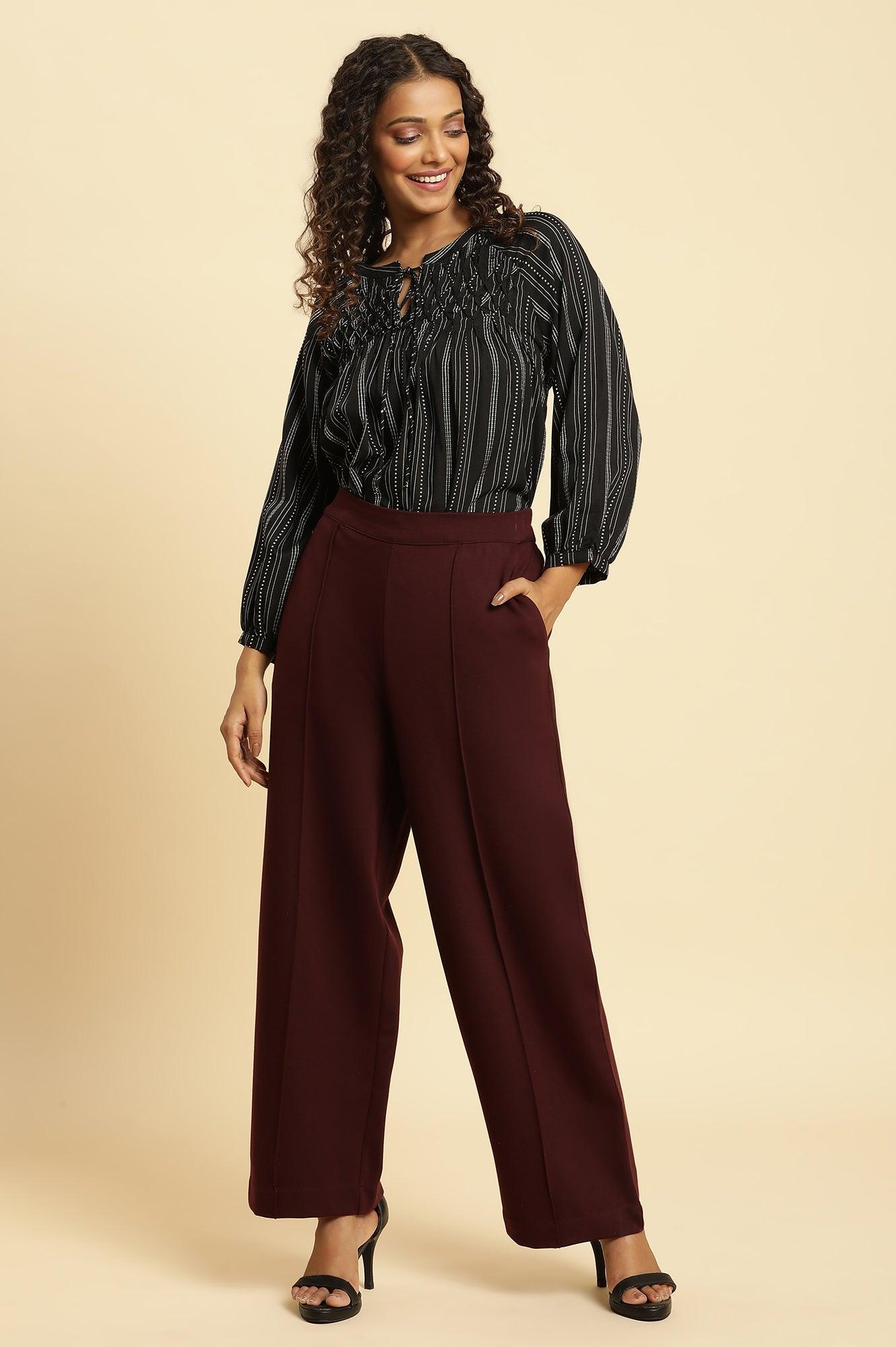 Black Smocked Stripe Western Top - wforwoman