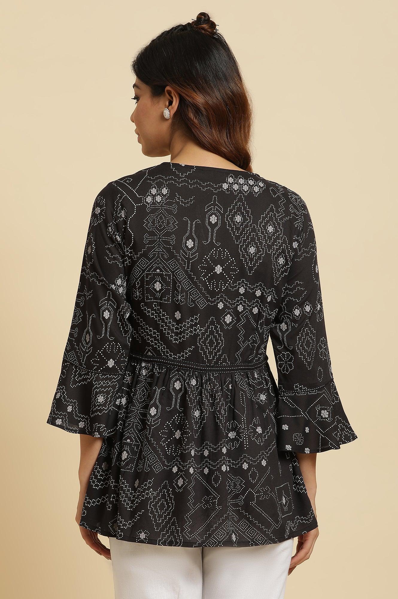 Black A-Line Peplum Printed Top - wforwoman