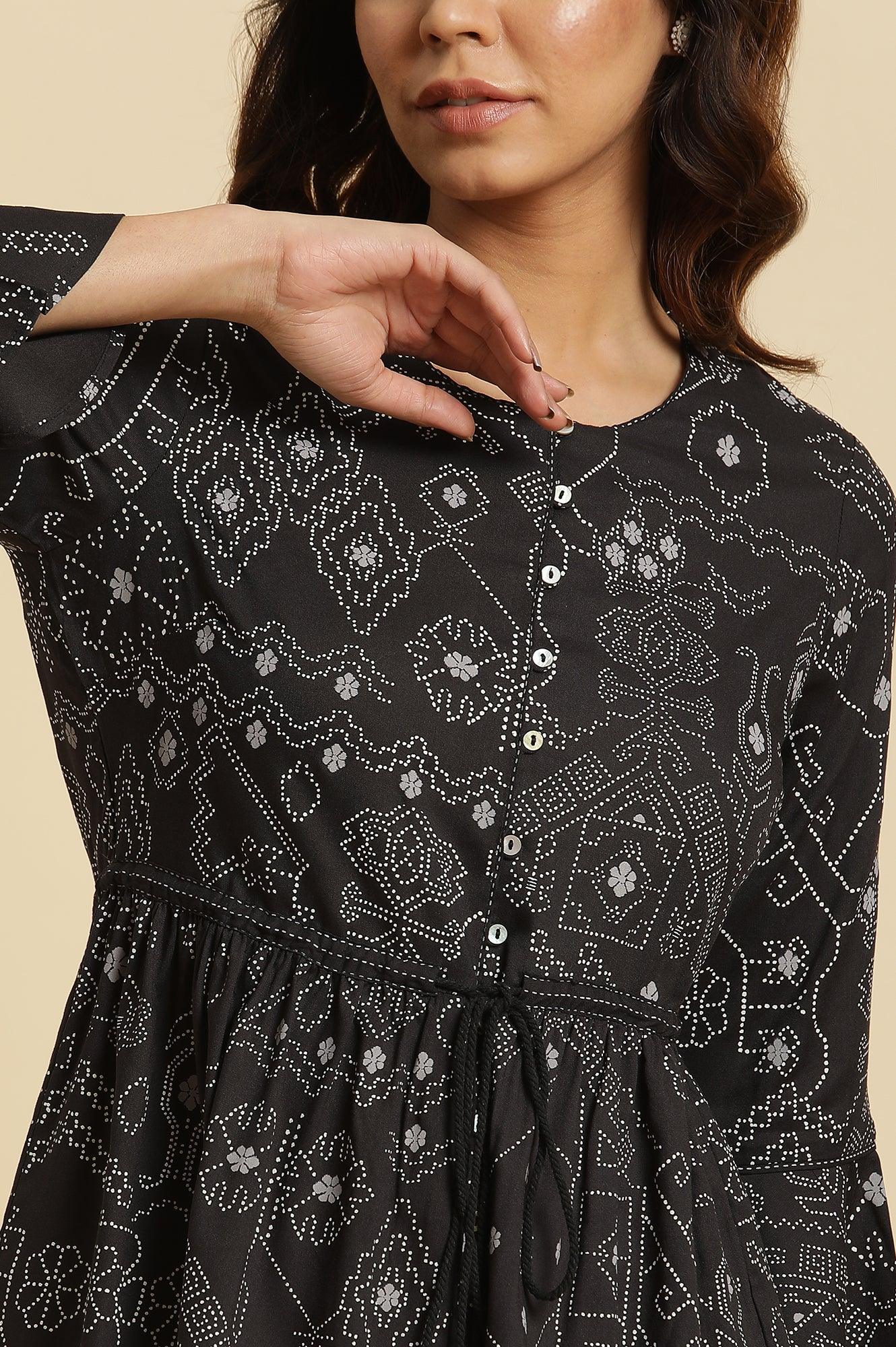 Black A-Line Peplum Printed Top - wforwoman