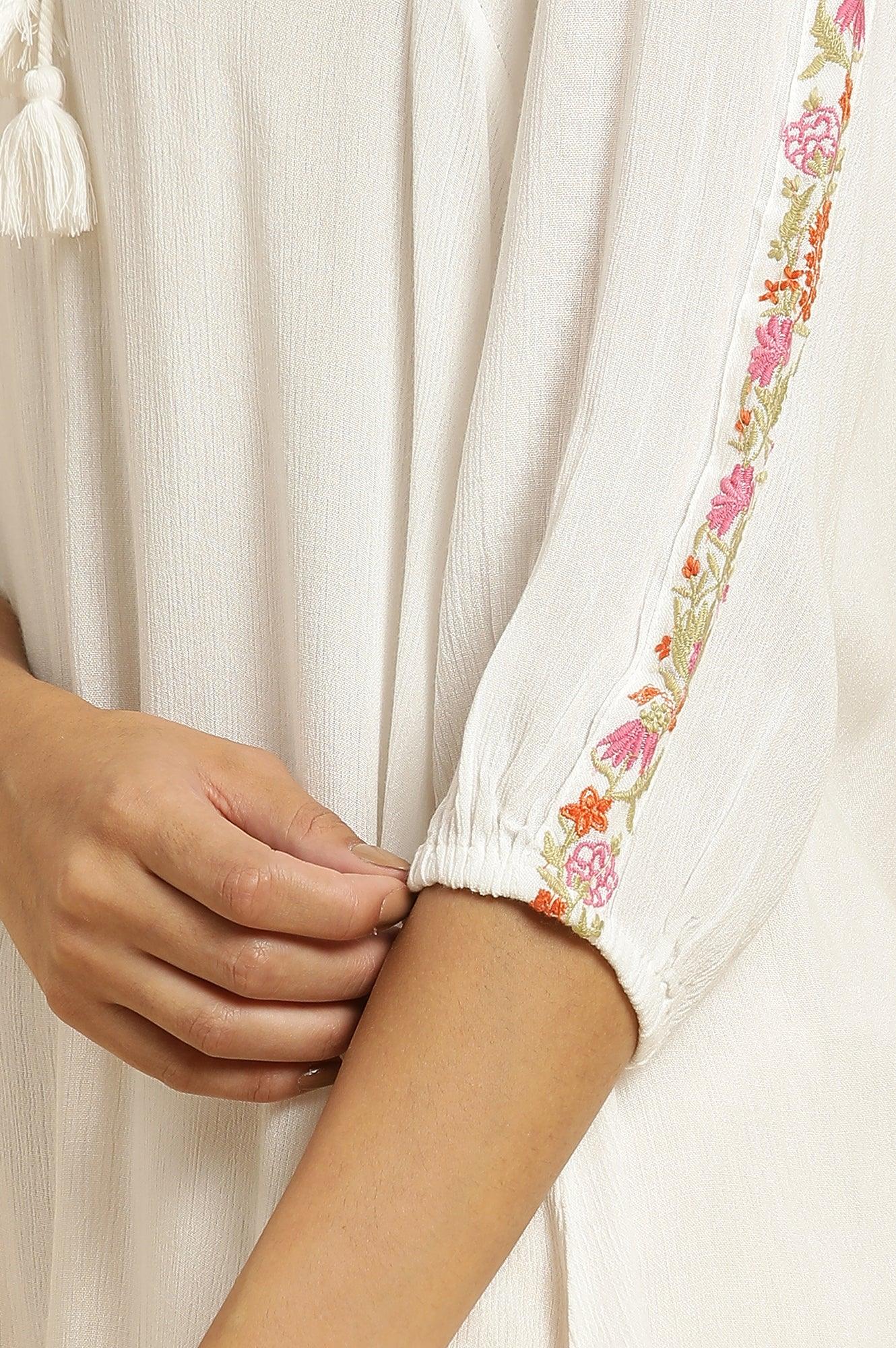 Ecru Embroidered Solid Top - wforwoman