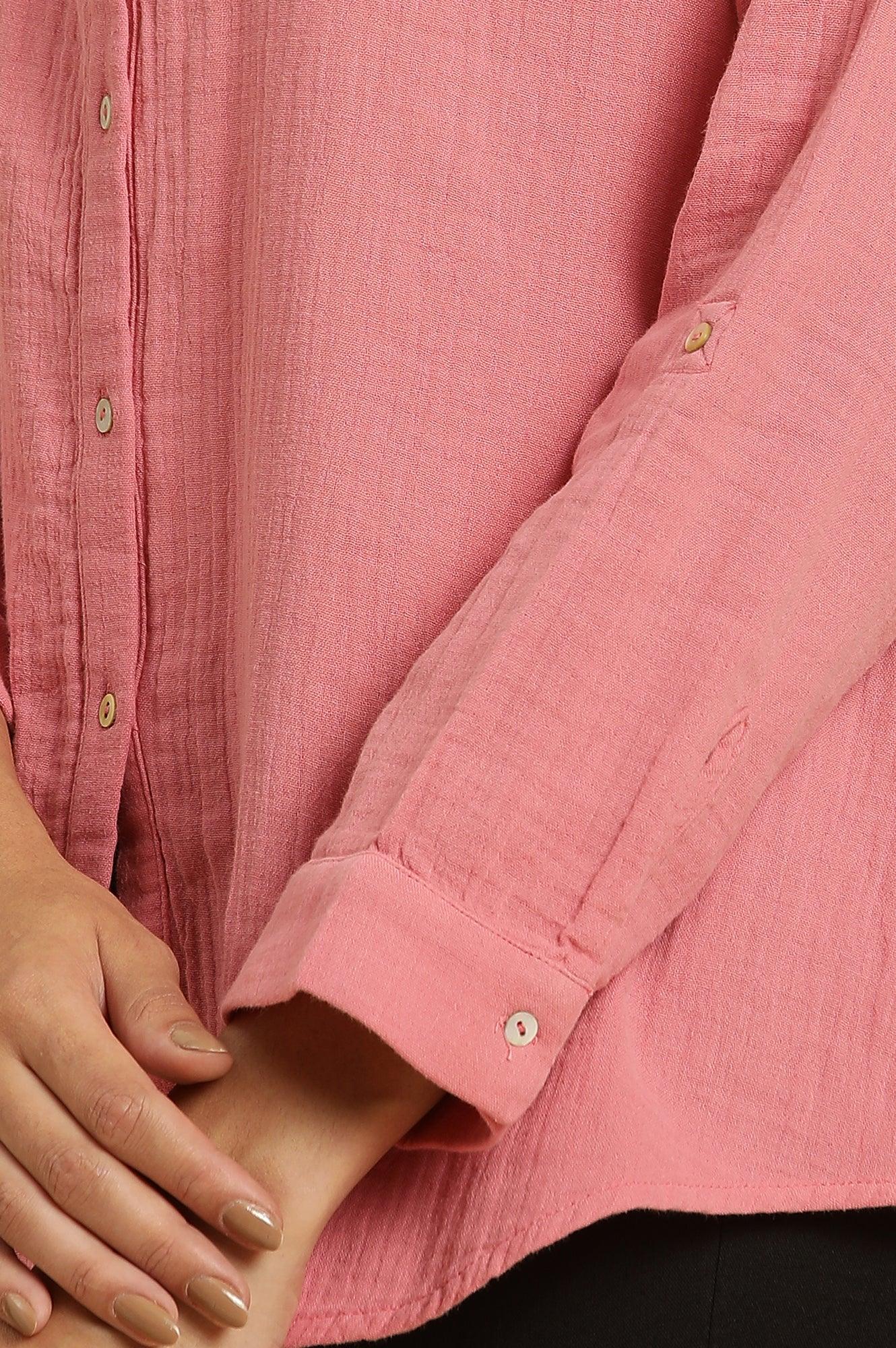 Pink Mandarin Collar Western Top - wforwoman