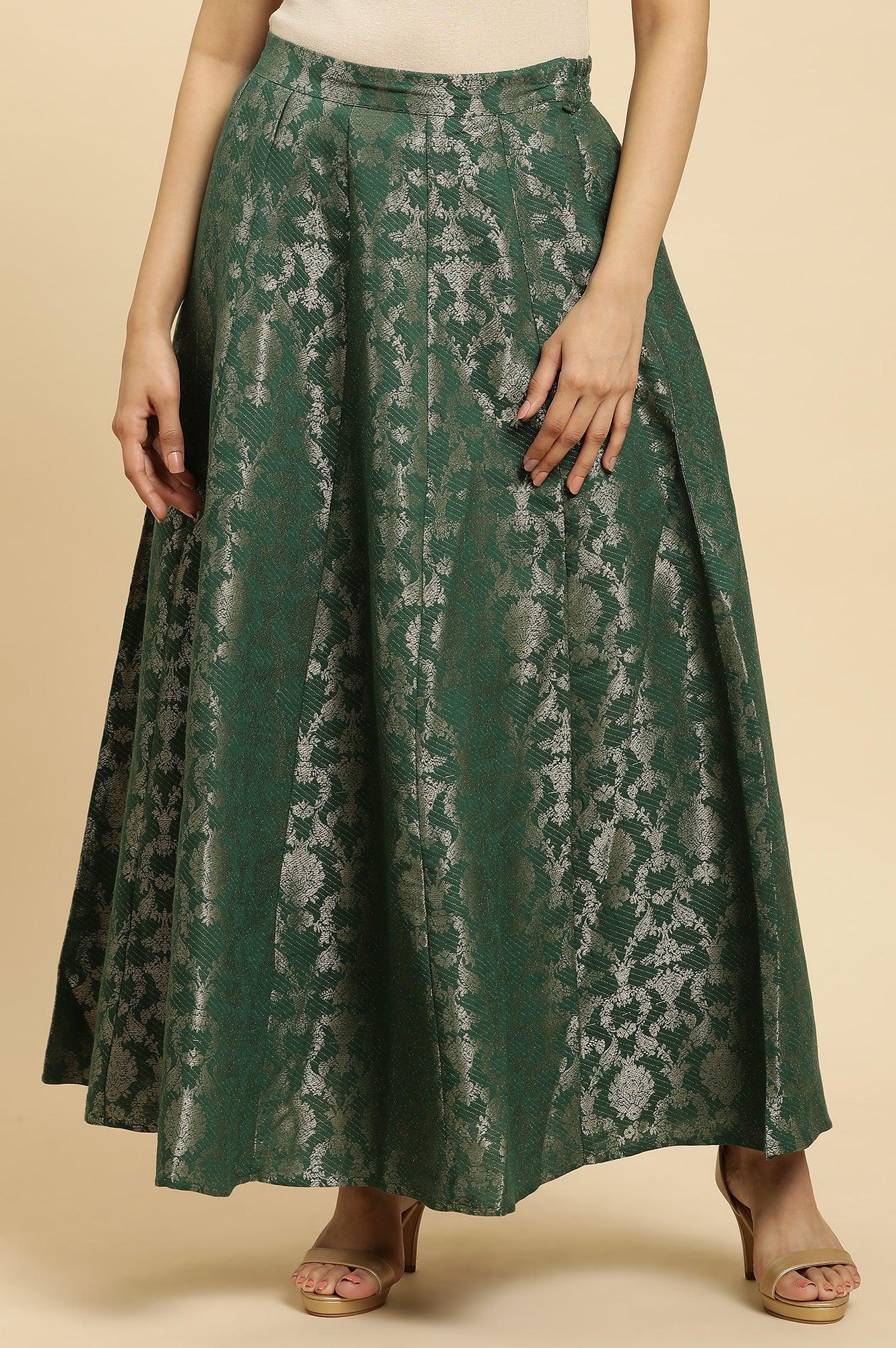 Buy Dark Green Jacquard Flared Skirt Online for Woman | WforWoman