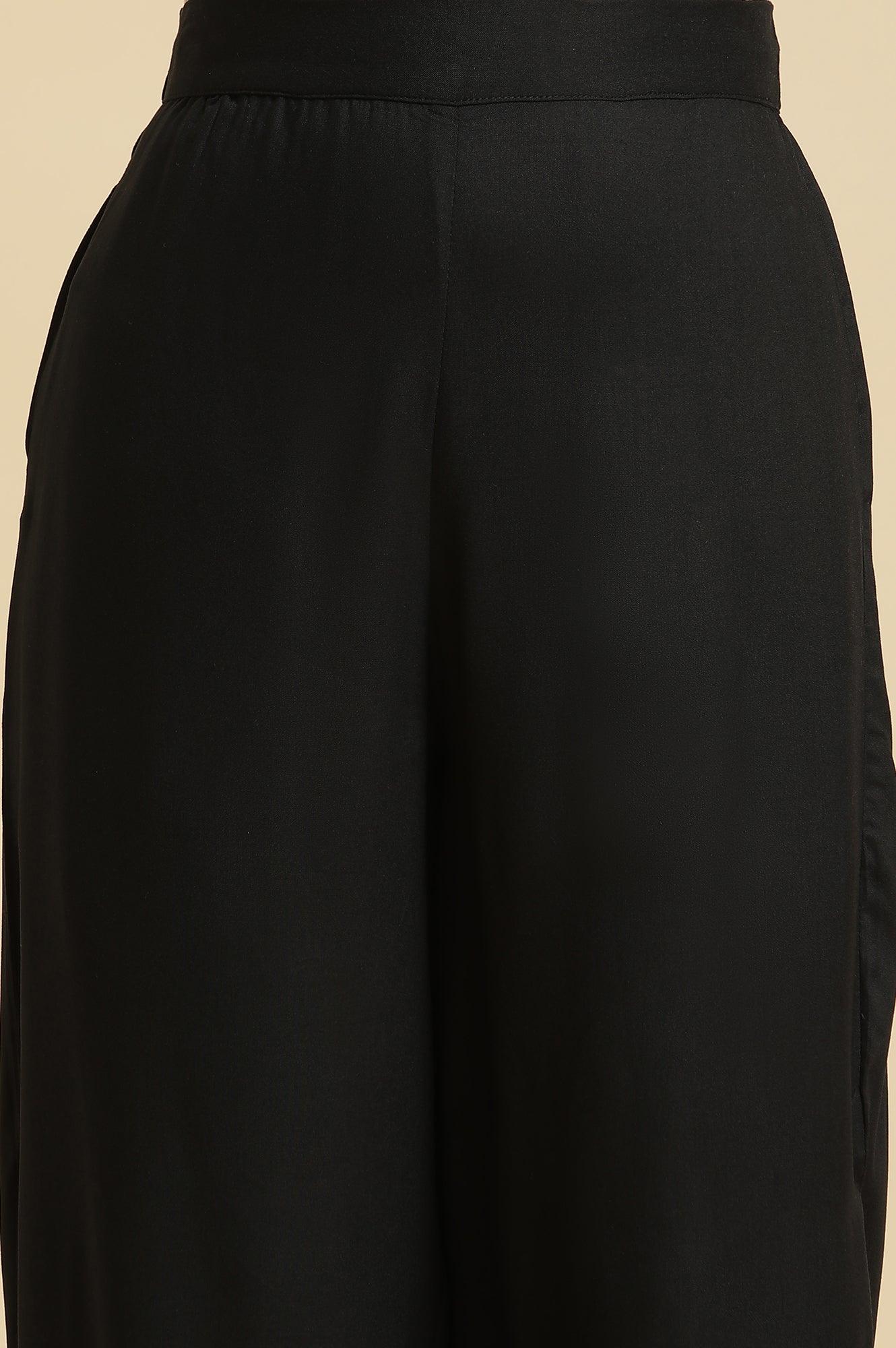 Black Side Gather Pants With Sequin Details - wforwoman