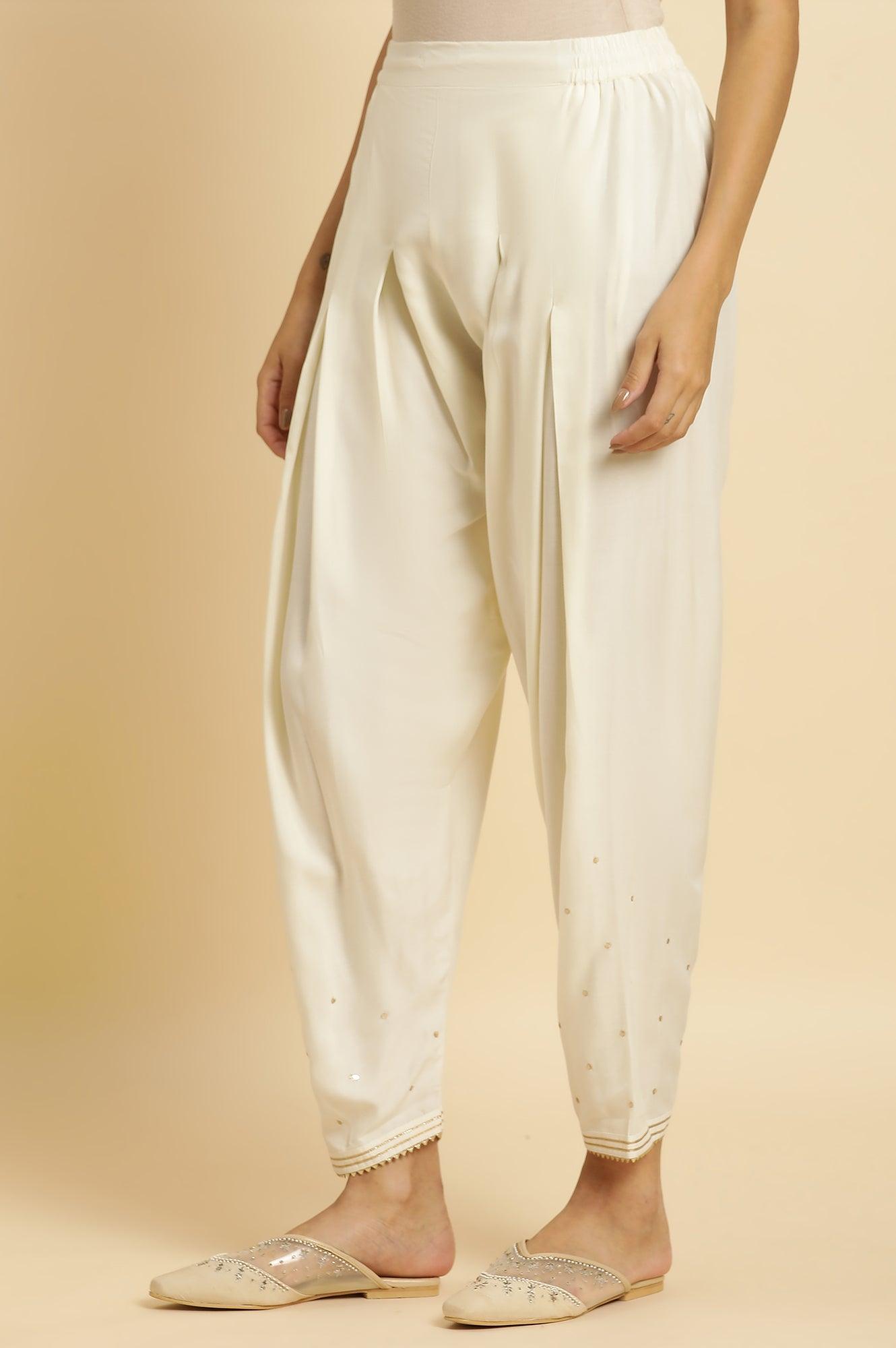 Ecru Embroidered Salwar Pants - wforwoman
